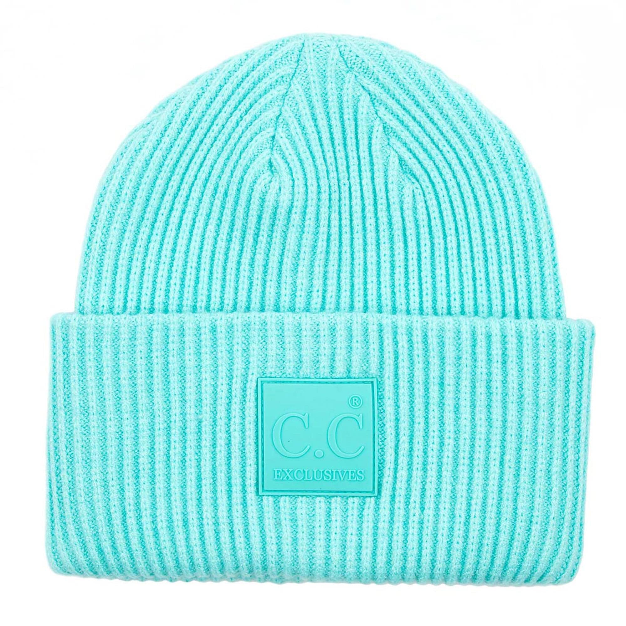 CC Beanie Cap featuring a solid ribbed knit design and a CC® Rubber Patch, perfect for teens and adults.