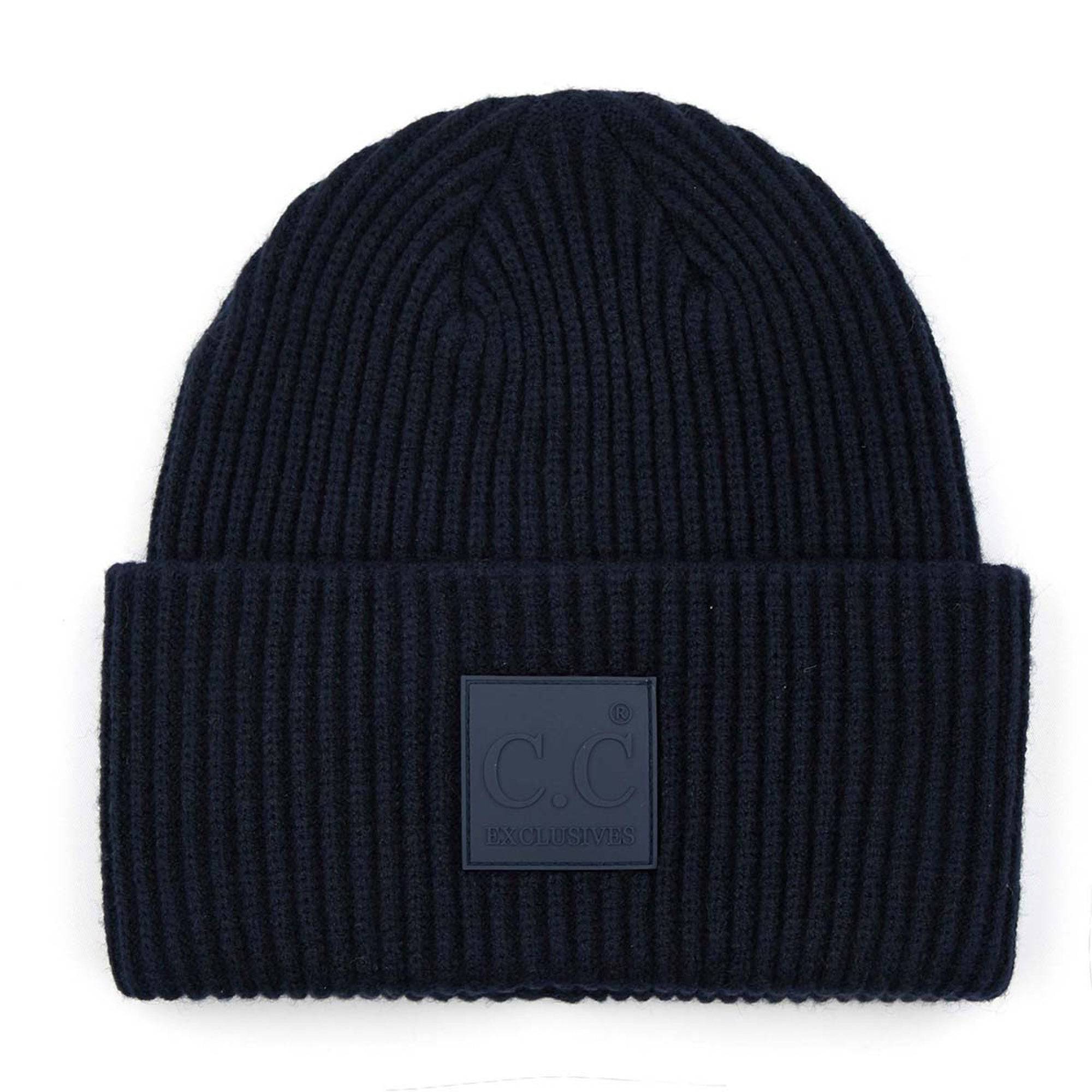 CC Beanie Cap featuring a solid ribbed knit design and a CC® Rubber Patch, perfect for teens and adults.