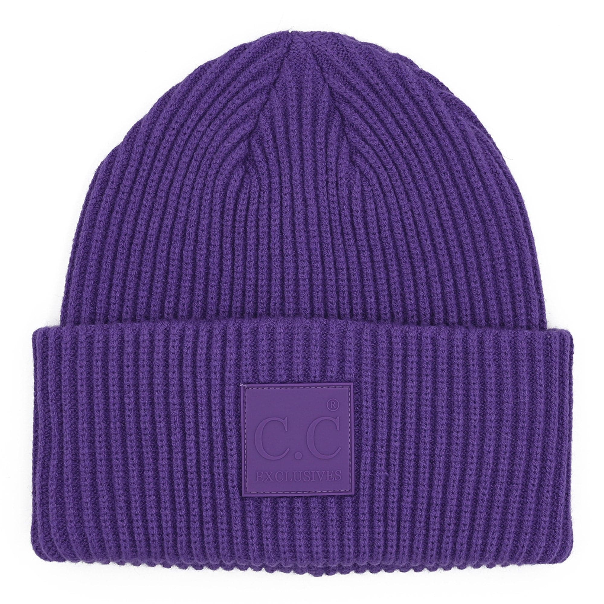 CC Beanie Cap featuring a solid ribbed knit design and a CC® Rubber Patch, perfect for teens and adults.