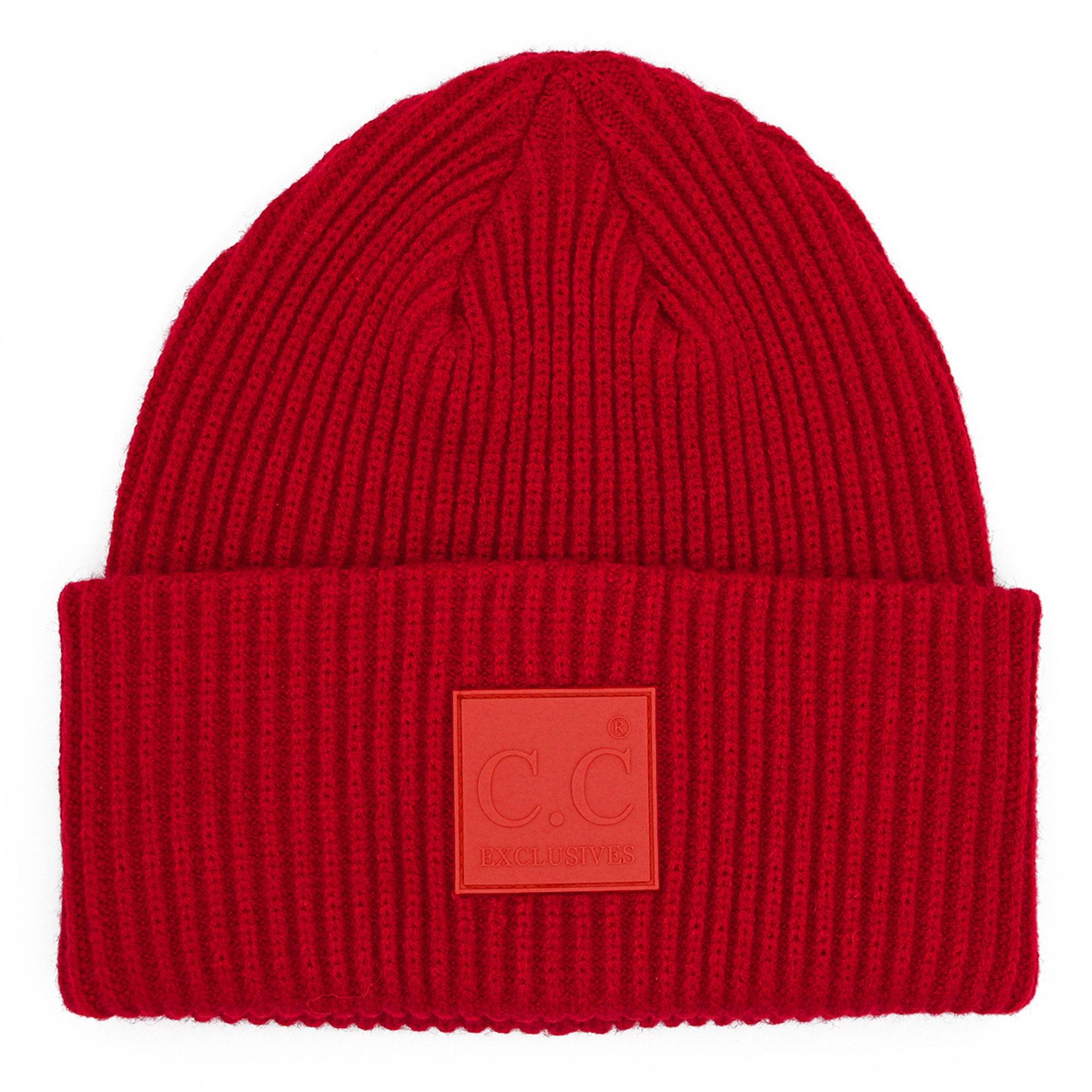 CC Beanie Cap featuring a solid ribbed knit design and a CC® Rubber Patch, perfect for teens and adults.