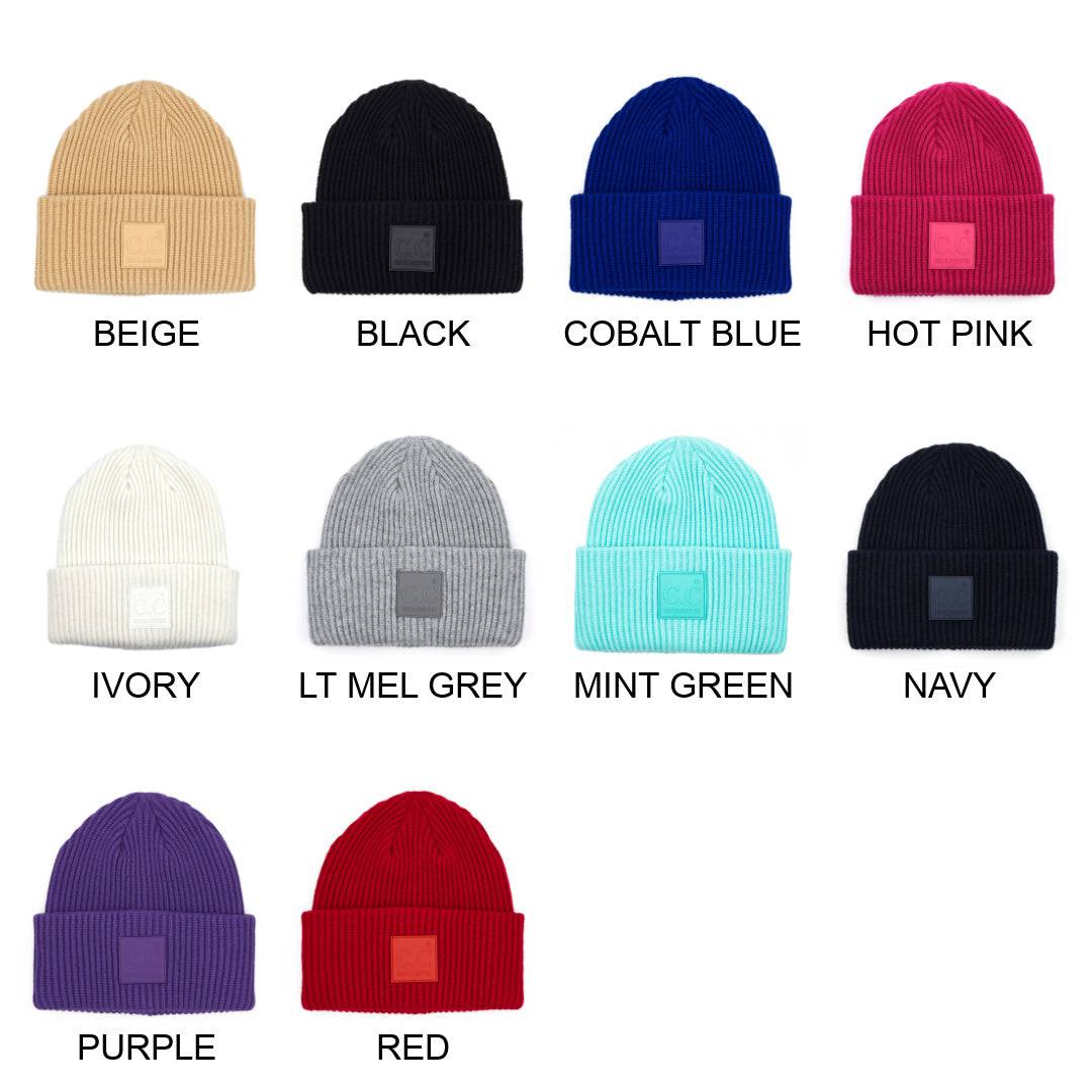 CC Beanie Cap featuring a solid ribbed knit design and a CC® Rubber Patch, perfect for teens and adults.