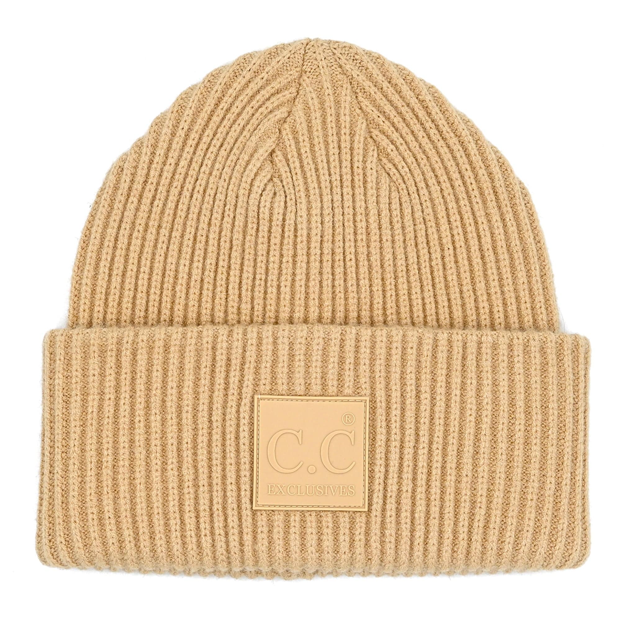 CC Beanie Cap featuring a solid ribbed knit design and a CC® Rubber Patch, perfect for teens and adults.