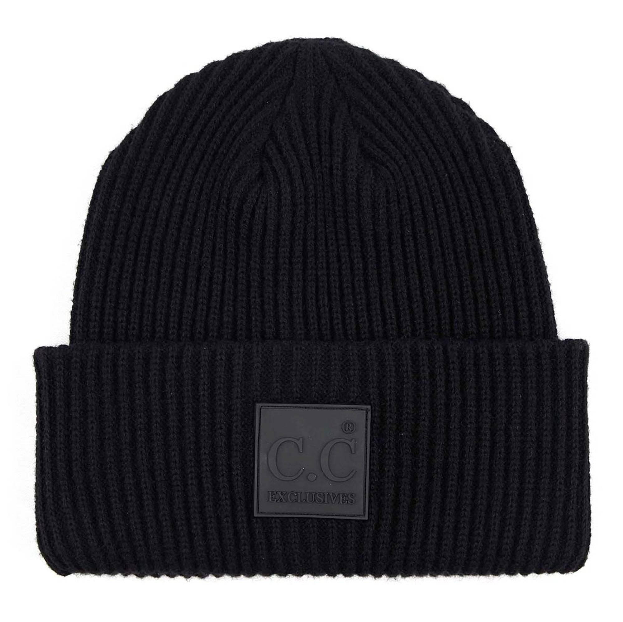 CC Beanie Cap featuring a solid ribbed knit design and a CC® Rubber Patch, perfect for teens and adults.