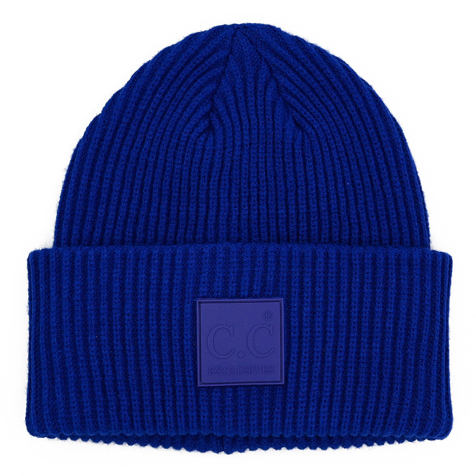 CC Beanie Cap featuring a solid ribbed knit design and a CC® Rubber Patch, perfect for teens and adults.