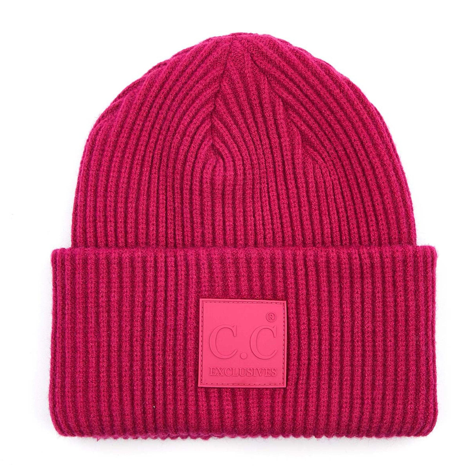 CC Beanie Cap featuring a solid ribbed knit design and a CC® Rubber Patch, perfect for teens and adults.