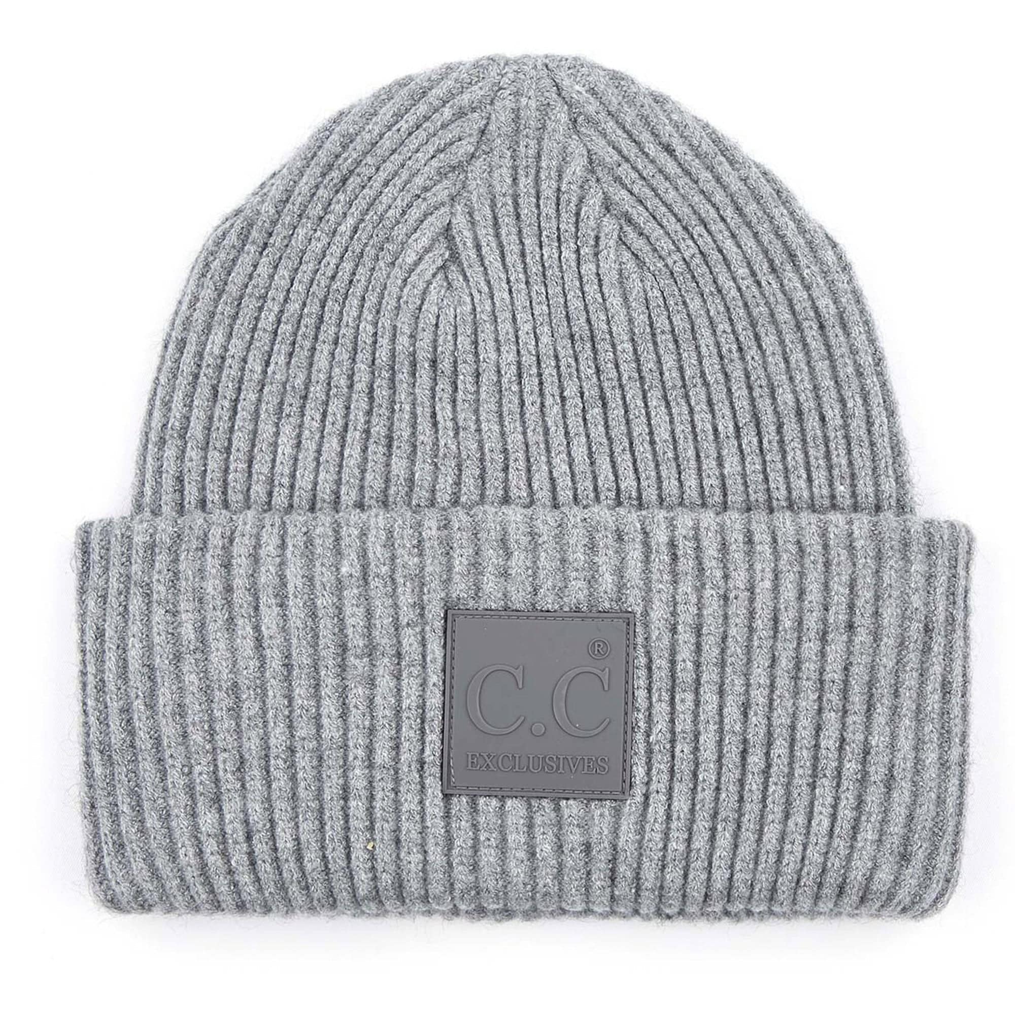 CC Beanie Cap featuring a solid ribbed knit design and a CC® Rubber Patch, perfect for teens and adults.