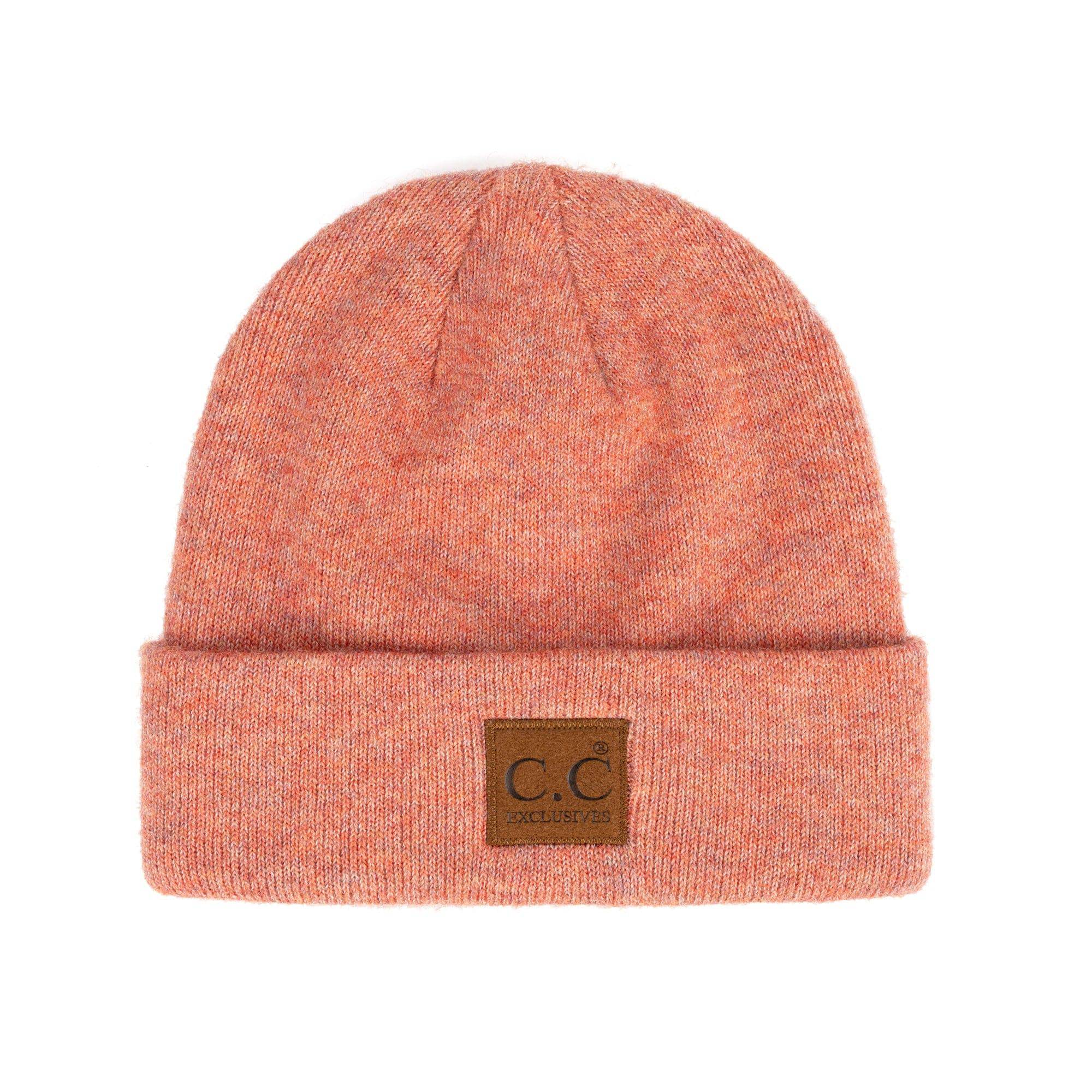 CC Beanie Heather Knit Basic in various colors, showcasing its unisex design and adjustable band.