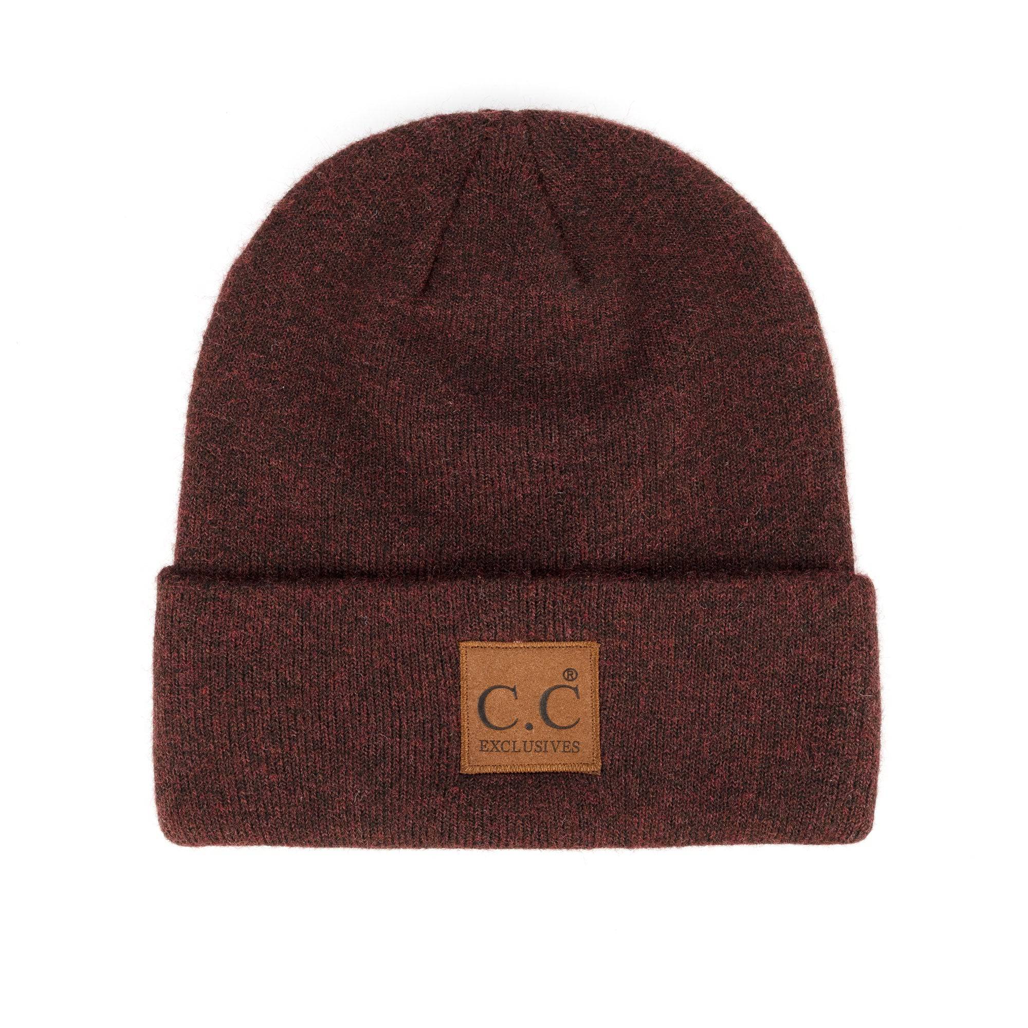 CC Beanie Heather Knit Basic in various colors, showcasing its unisex design and adjustable band.