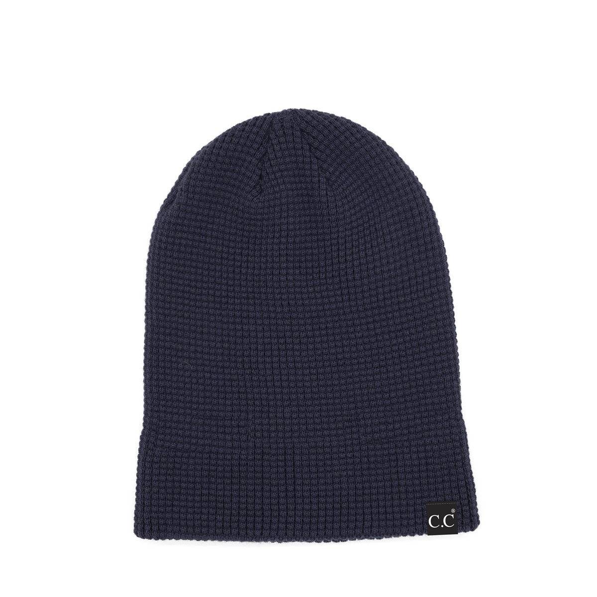 CC Beanie Waffle Knit in a stylish waffle knit pattern, showcasing its soft stretchy fabric and folded band design.