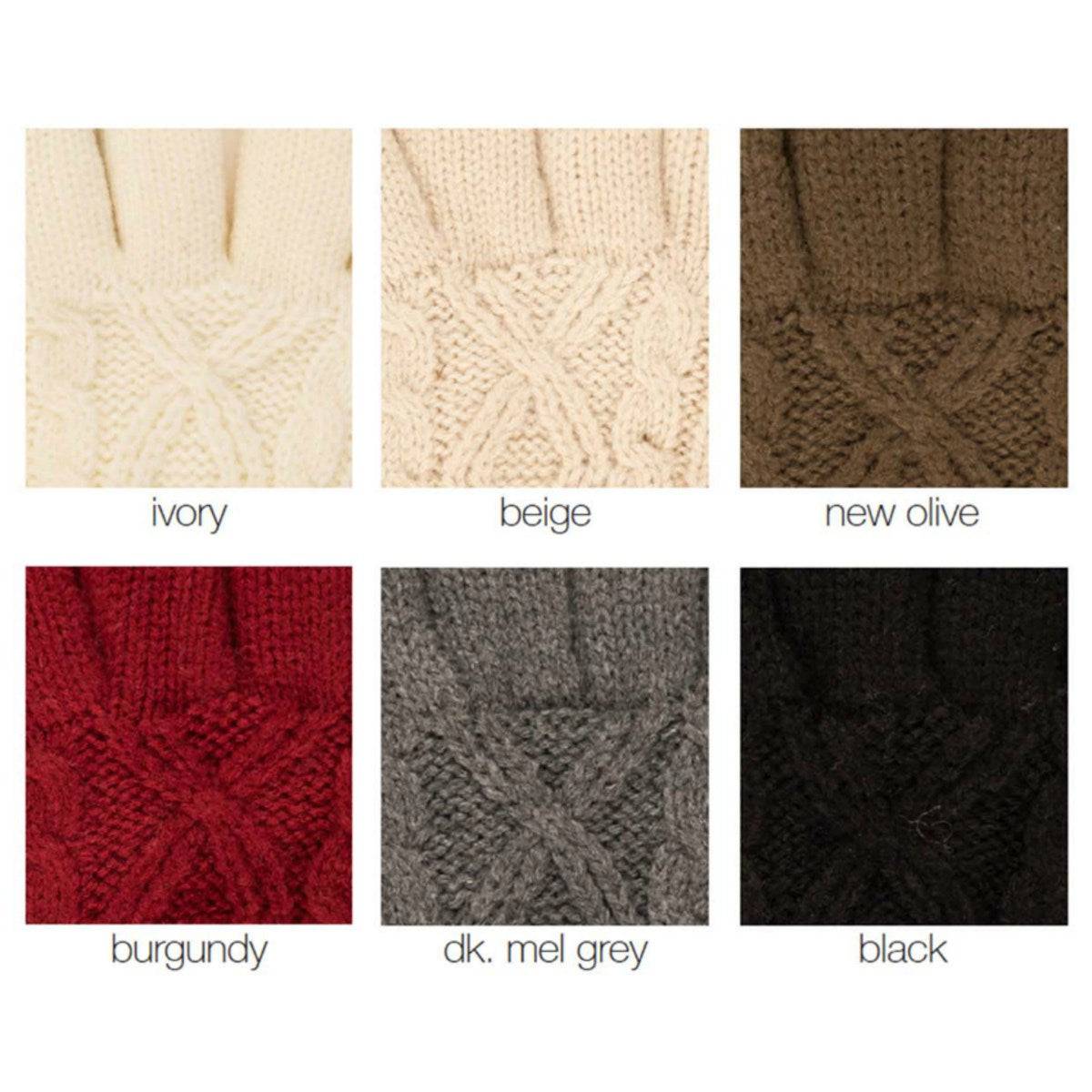 CC Cable Knit Fleece Lined Gloves in stylish cable knit design, featuring warm fleece lining and touchscreen compatible fingertips.