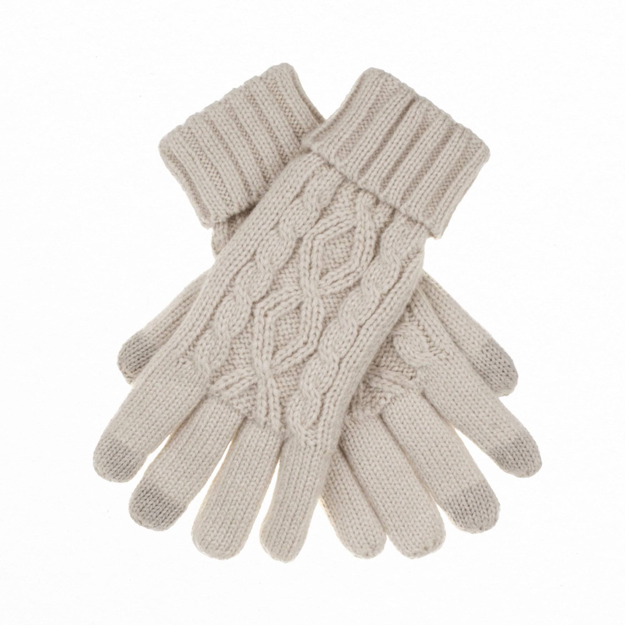 CC Cable Knit Fleece Lined Gloves in stylish cable knit design, featuring warm fleece lining and touchscreen compatible fingertips.