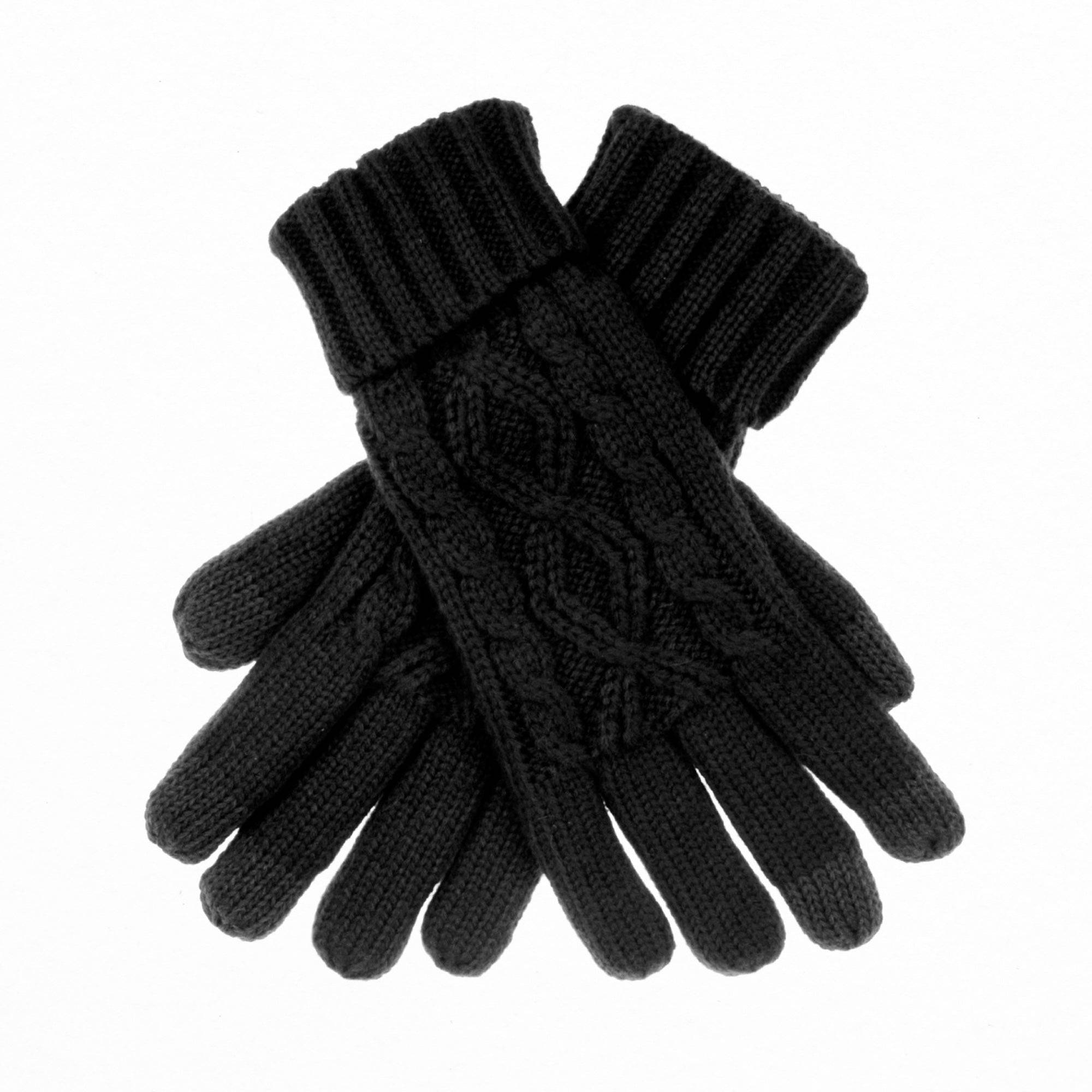 CC Cable Knit Fleece Lined Gloves in stylish cable knit design, featuring warm fleece lining and touchscreen compatible fingertips.