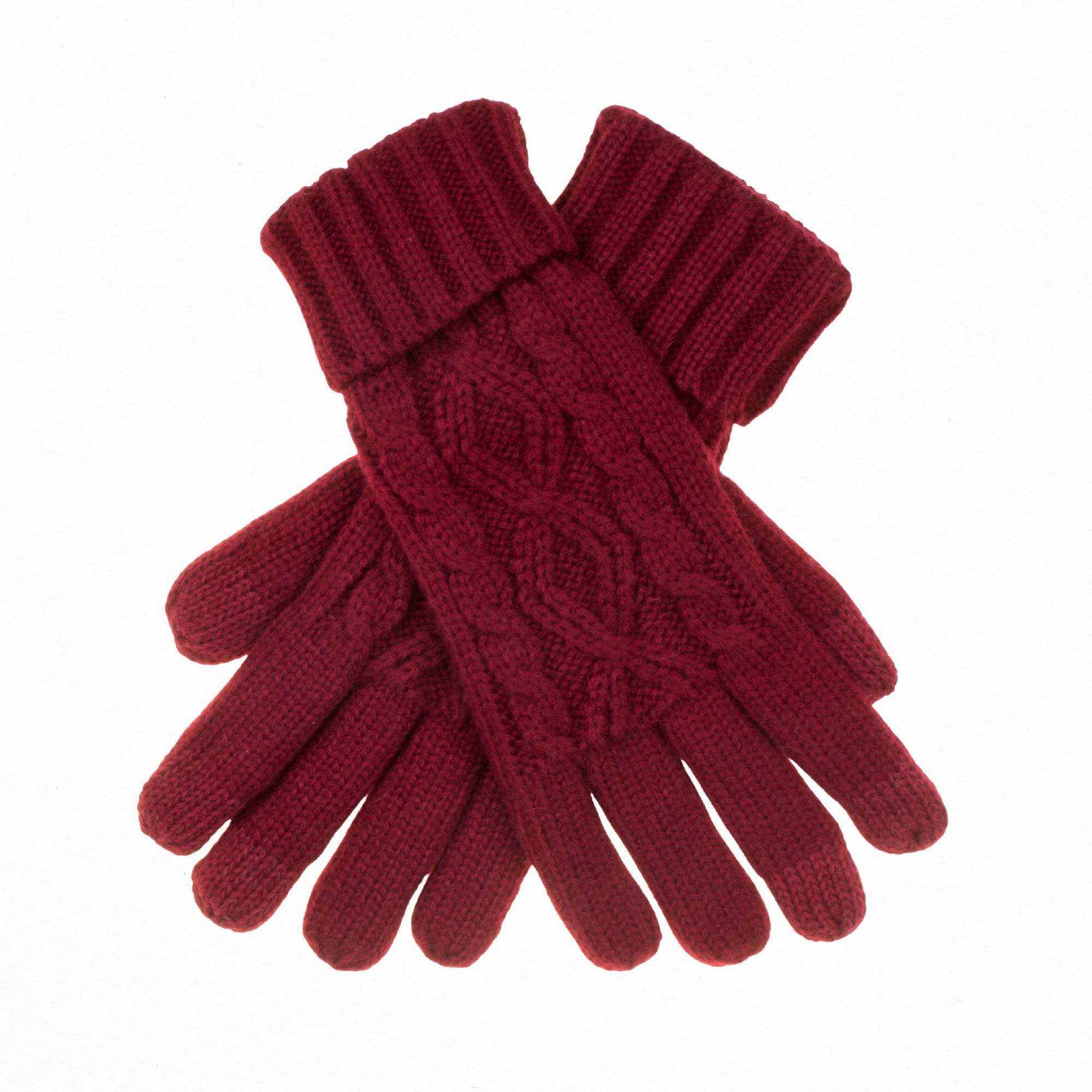 CC Cable Knit Fleece Lined Gloves in stylish cable knit design, featuring warm fleece lining and touchscreen compatible fingertips.