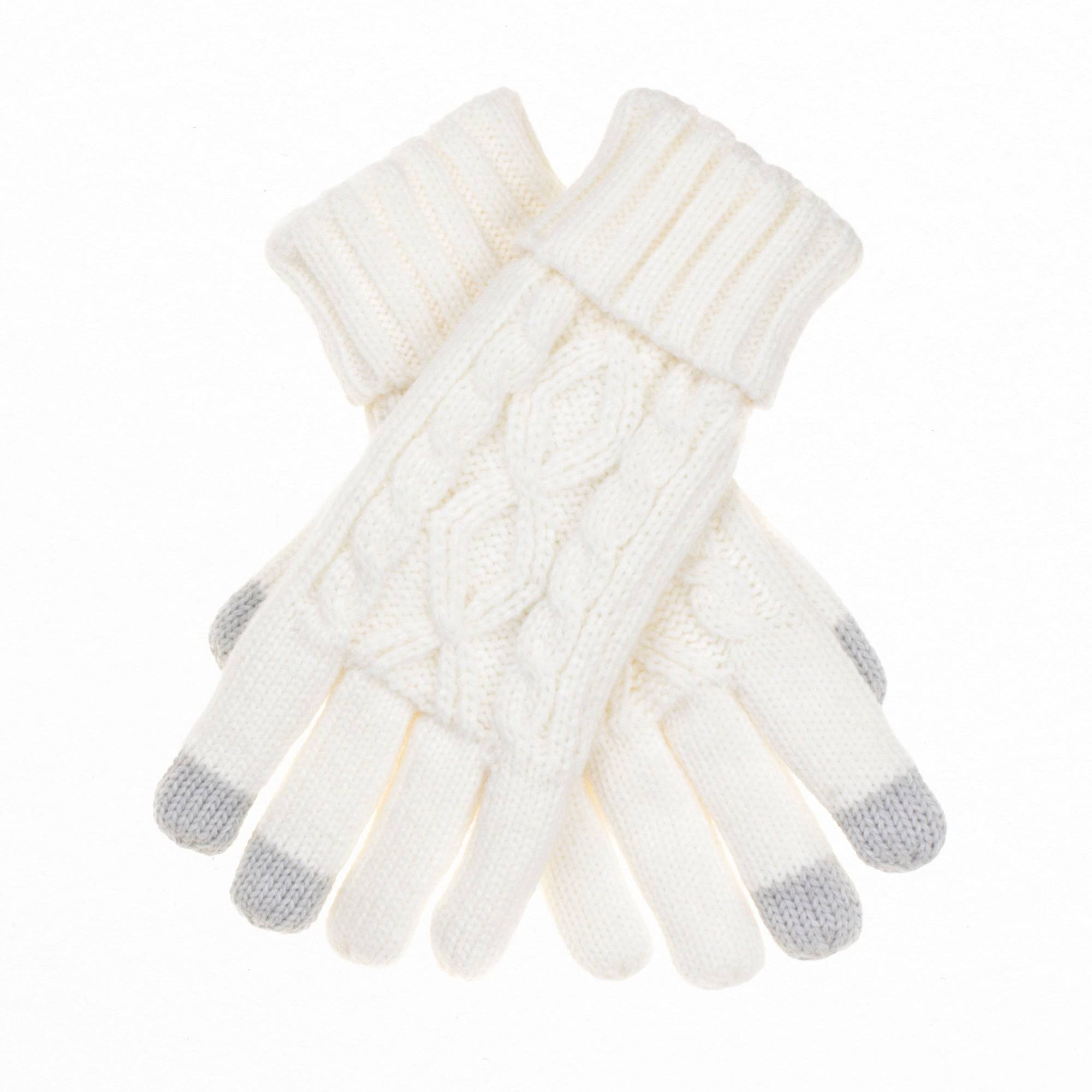 CC Cable Knit Fleece Lined Gloves in stylish cable knit design, featuring warm fleece lining and touchscreen compatible fingertips.