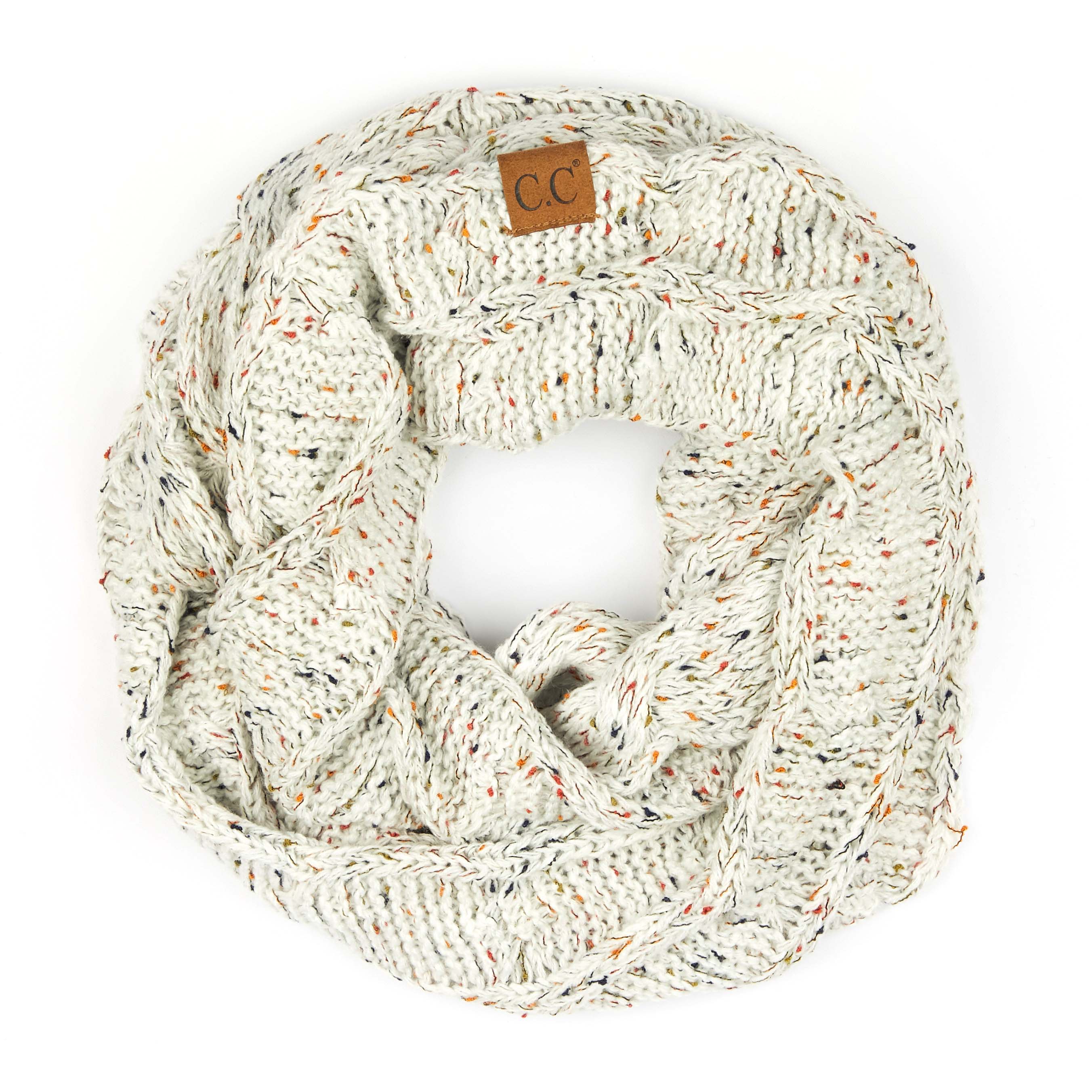 CC Confetti Scarf featuring a colorful homespun confetti pattern in an infinity style, perfect for adding flair to any outfit.