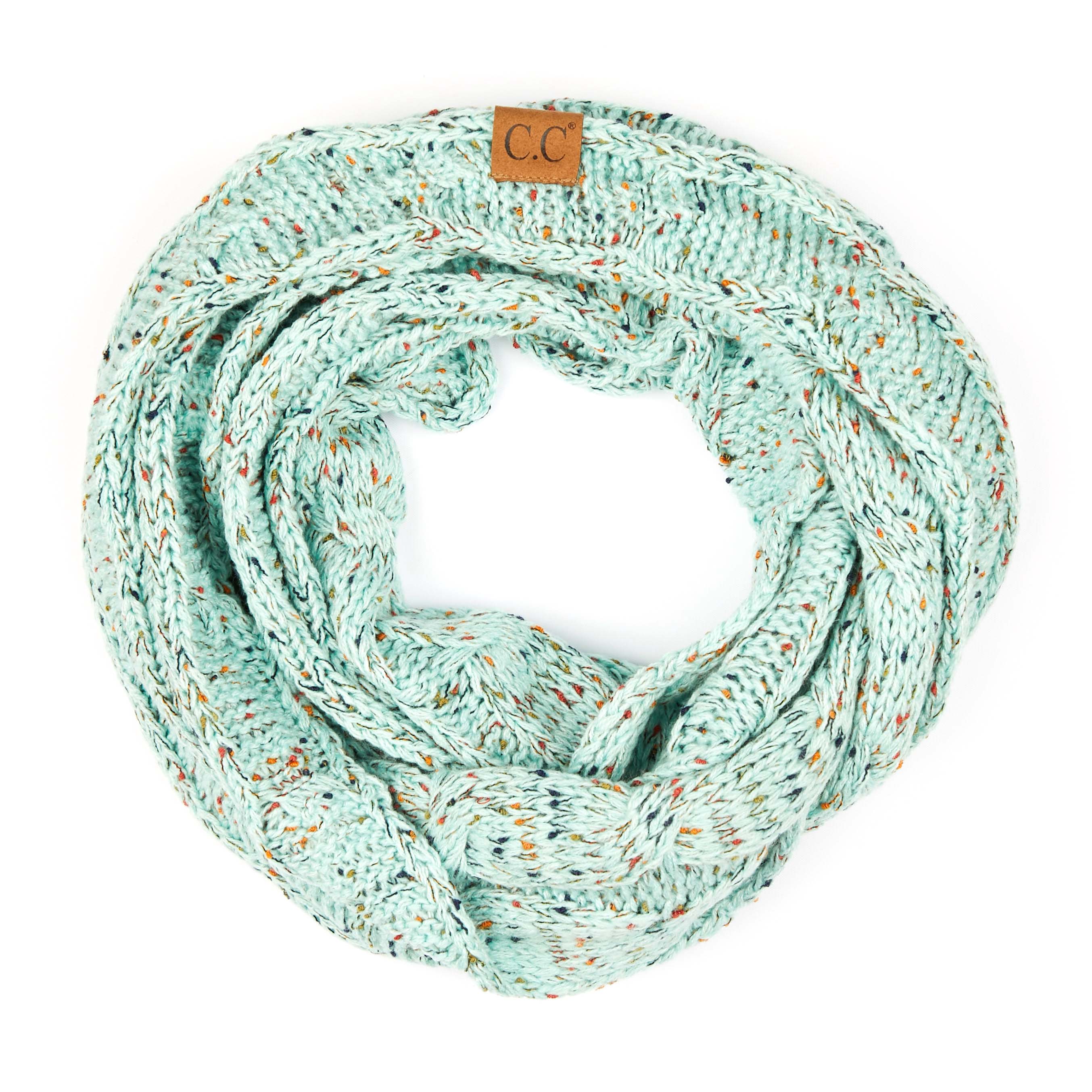 CC Confetti Scarf featuring a colorful homespun confetti pattern in an infinity style, perfect for adding flair to any outfit.