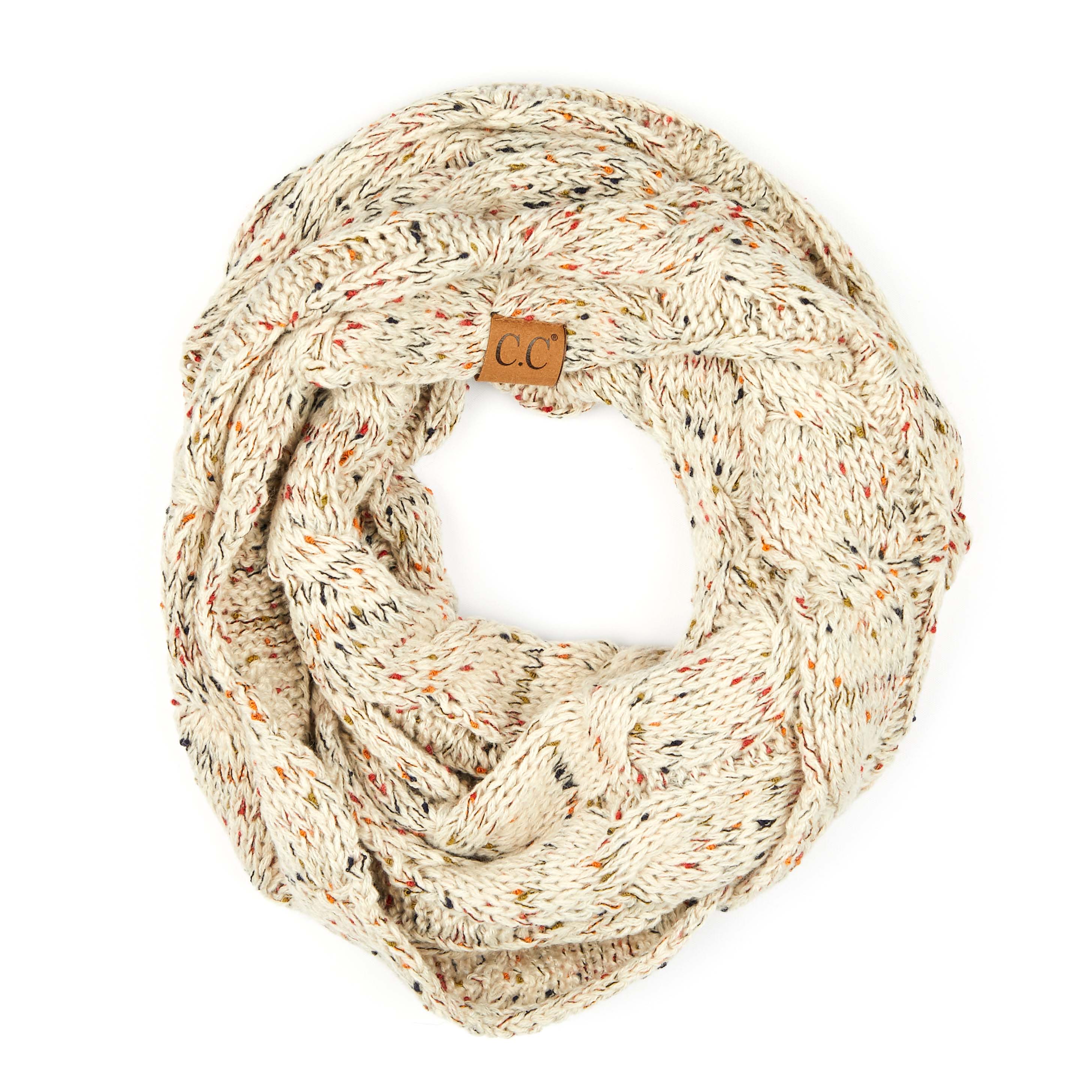 CC Confetti Scarf featuring a colorful homespun confetti pattern in an infinity style, perfect for adding flair to any outfit.