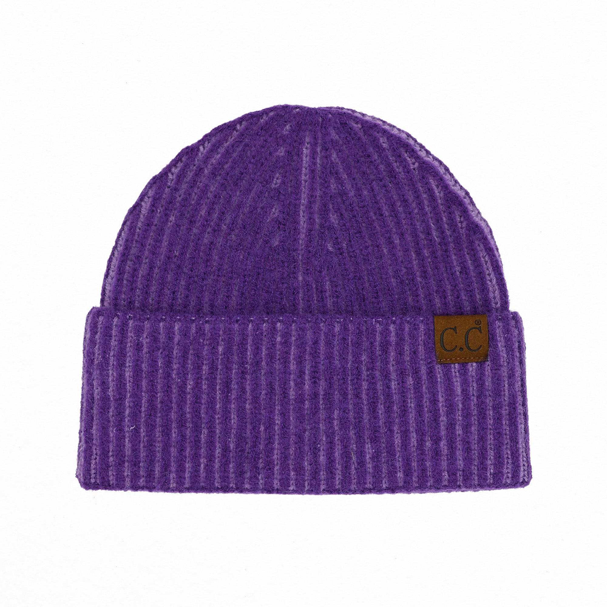 CC Contrast Cuff Cap Beanie featuring a stylish design with a 4-inch cuff, suitable for adults and teens, made from a soft polyester, acrylic, and nylon blend.