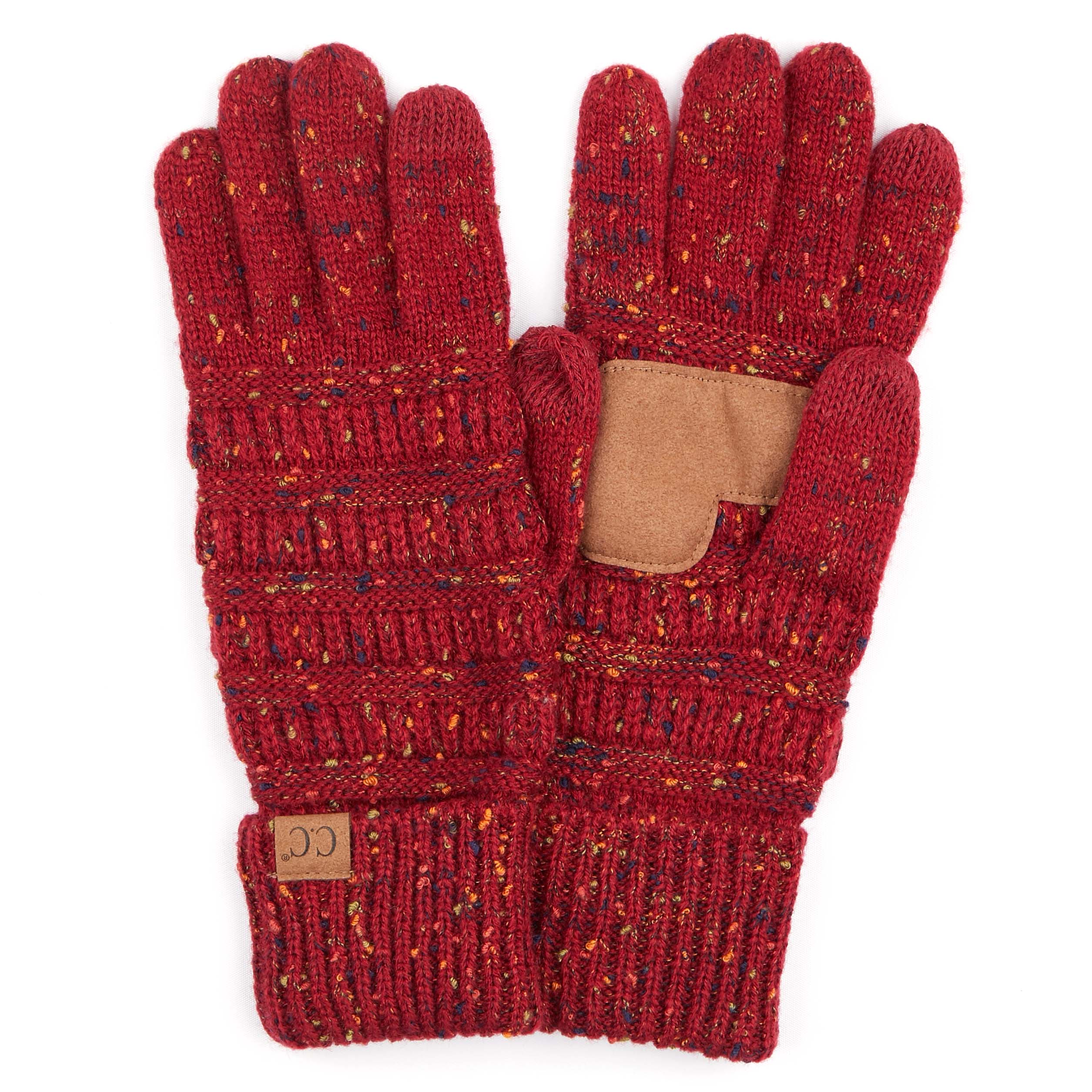 CC Cozy Confetti Tech Screen Touch Gloves in vibrant colors with cable knit design, perfect for touchscreen use.