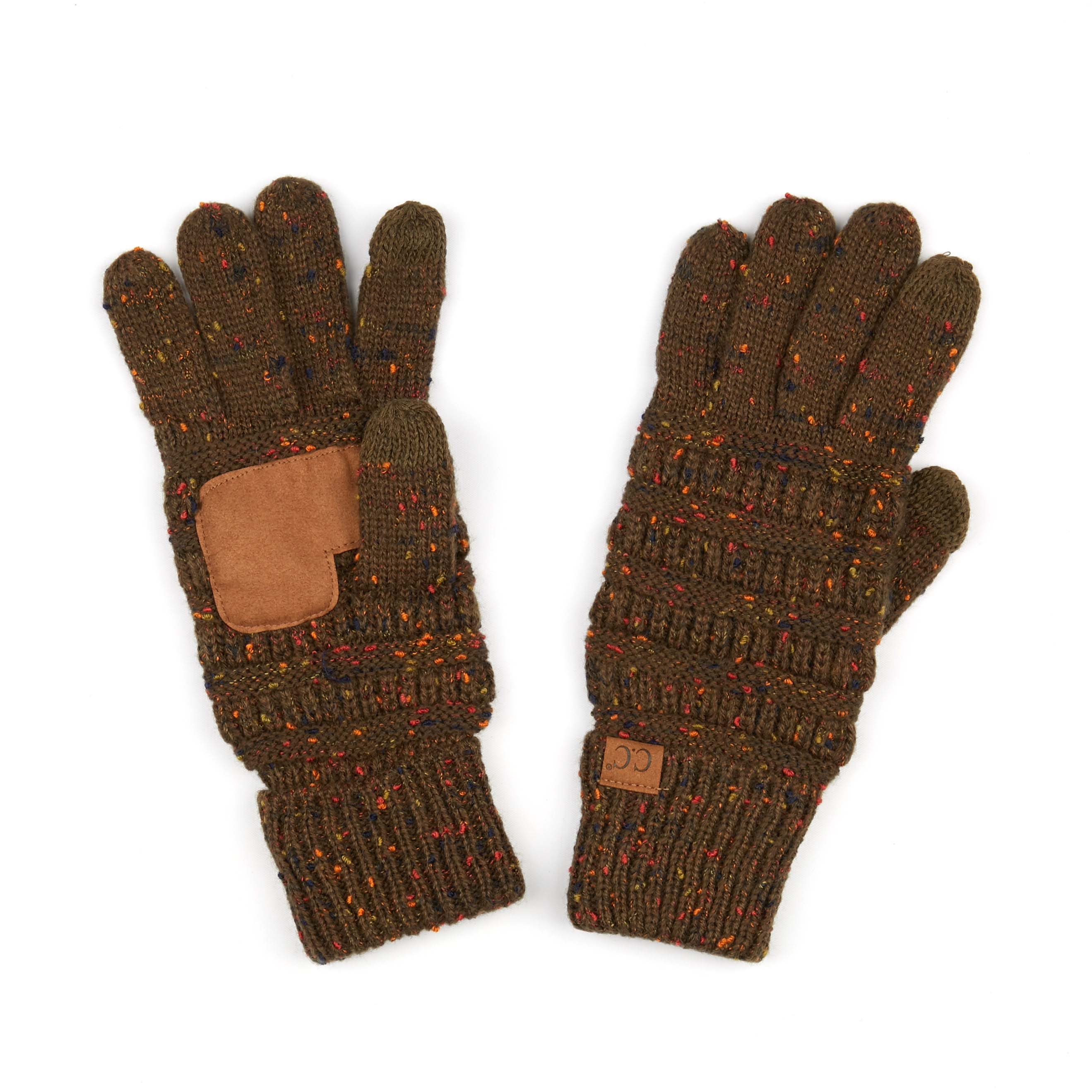 CC Cozy Confetti Tech Screen Touch Gloves in vibrant colors with cable knit design, perfect for touchscreen use.