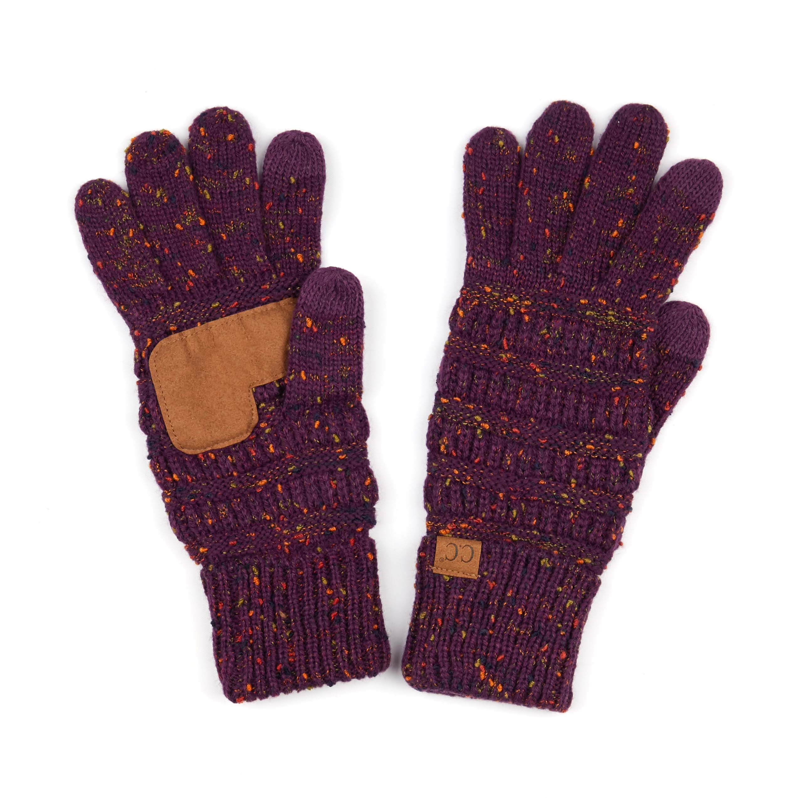 CC Cozy Confetti Tech Screen Touch Gloves in vibrant colors with cable knit design, perfect for touchscreen use.