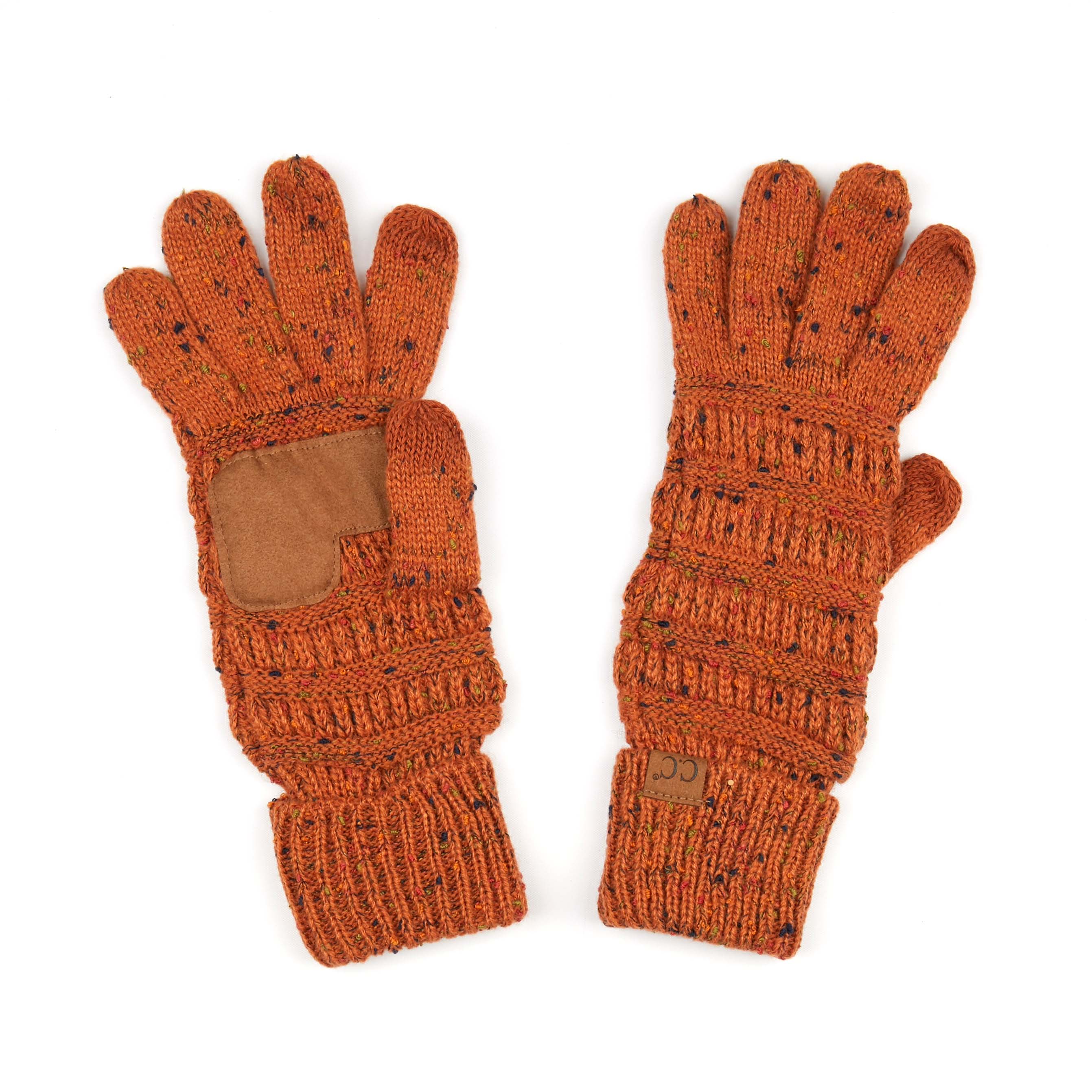 CC Cozy Confetti Tech Screen Touch Gloves in vibrant colors with cable knit design, perfect for touchscreen use.