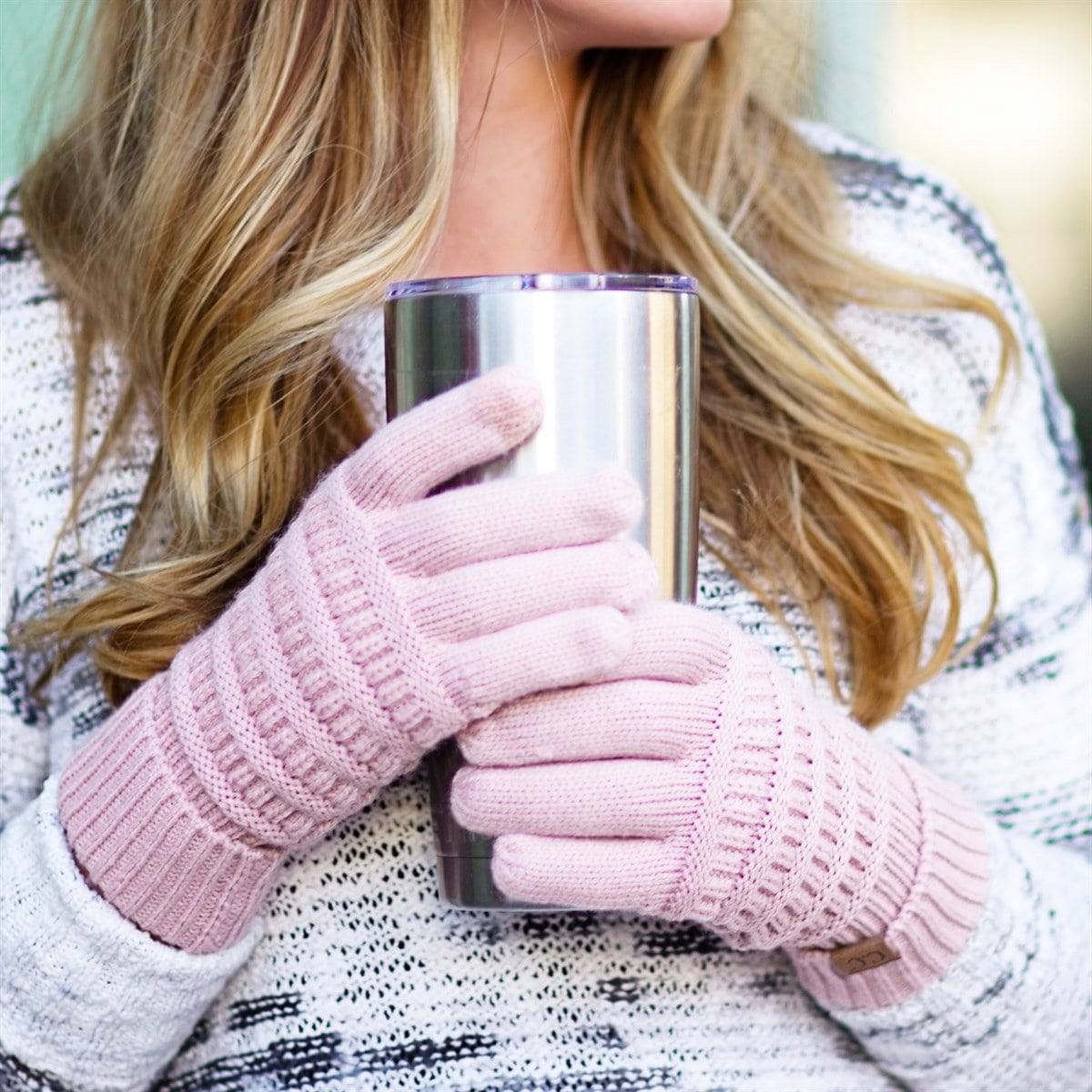 CC Cozy Metallic Tech Screen Gloves featuring a stylish metallic design and cable knit texture, perfect for touchscreen use.