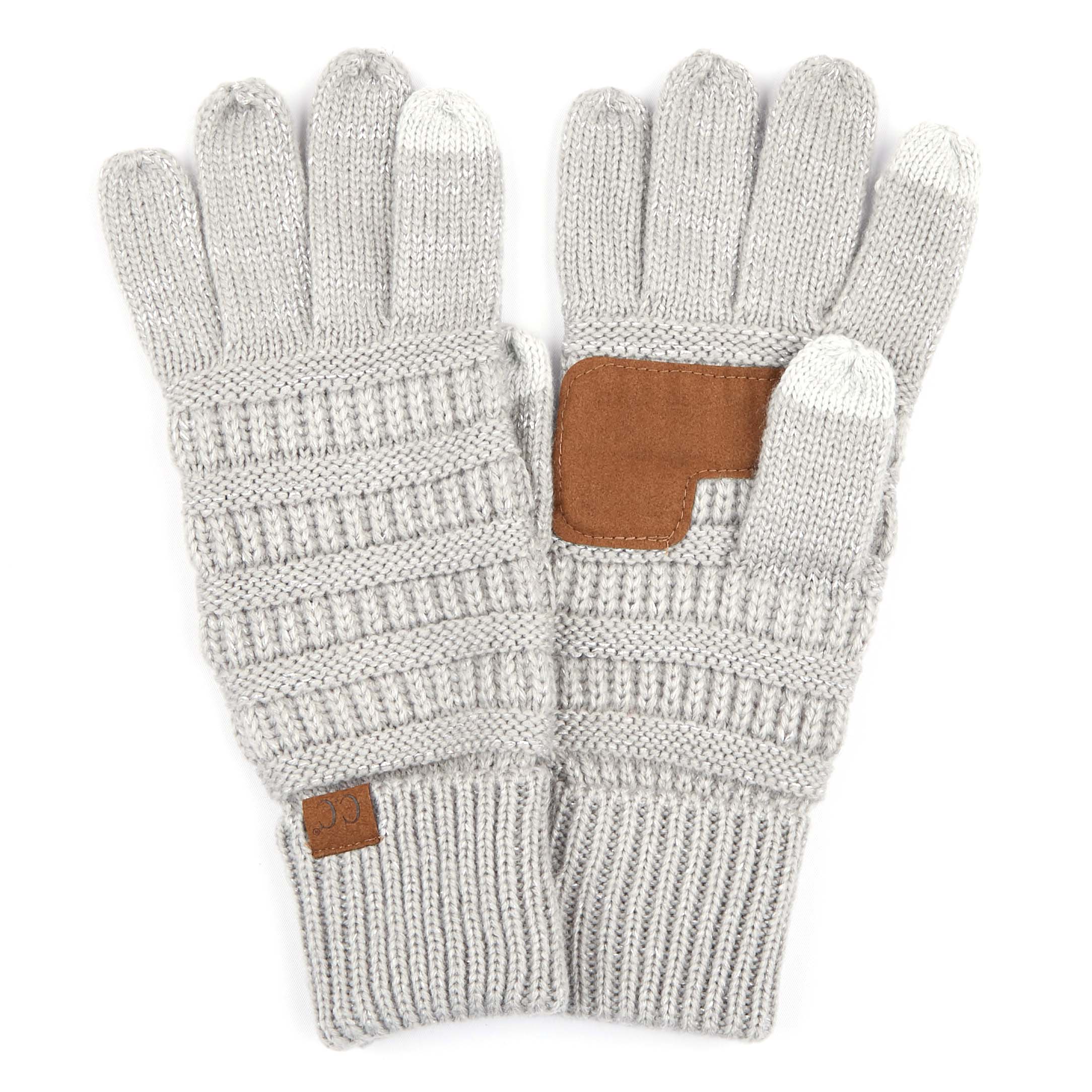 CC Cozy Metallic Tech Screen Gloves featuring a stylish metallic design and cable knit texture, perfect for touchscreen use.