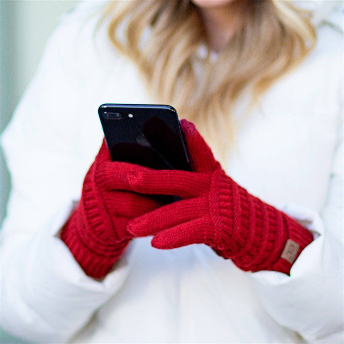 CC Cozy Metallic Tech Screen Gloves featuring a stylish metallic design and cable knit texture, perfect for touchscreen use.