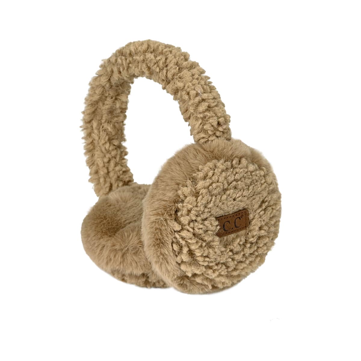 CC Faux Fur Sherpa Earmuffs featuring soft faux fur lining, adjustable design, and authentic C.C branding, suitable for adults and kids.