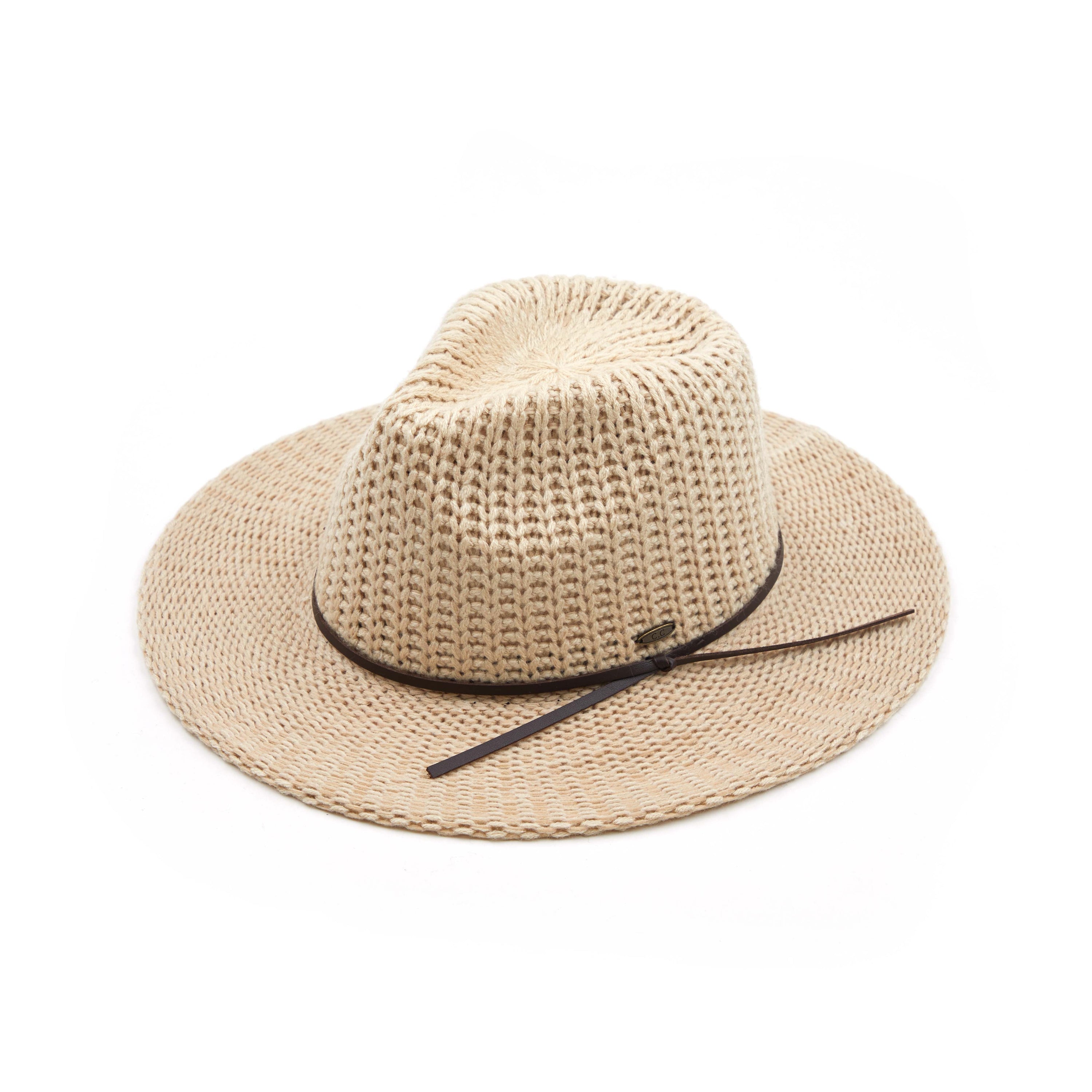 Stylish CC Fedora Knitted Hat in various colors, showcasing its adjustable inner band and lightweight design.