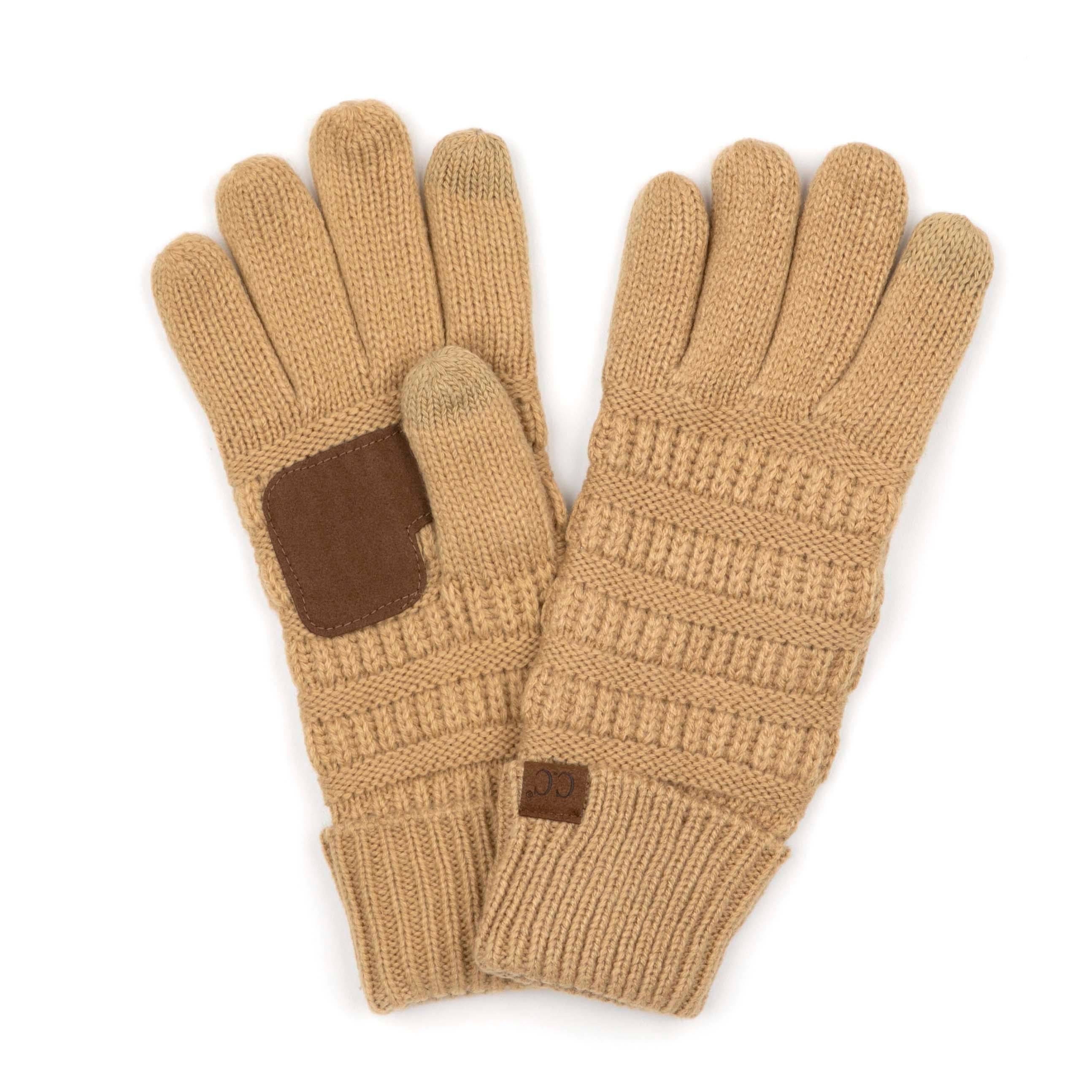 A pair of CC Fleece-Lined Touchscreen Gloves in various colors, showcasing their soft fleece lining and tech-touch compatible fingertips.