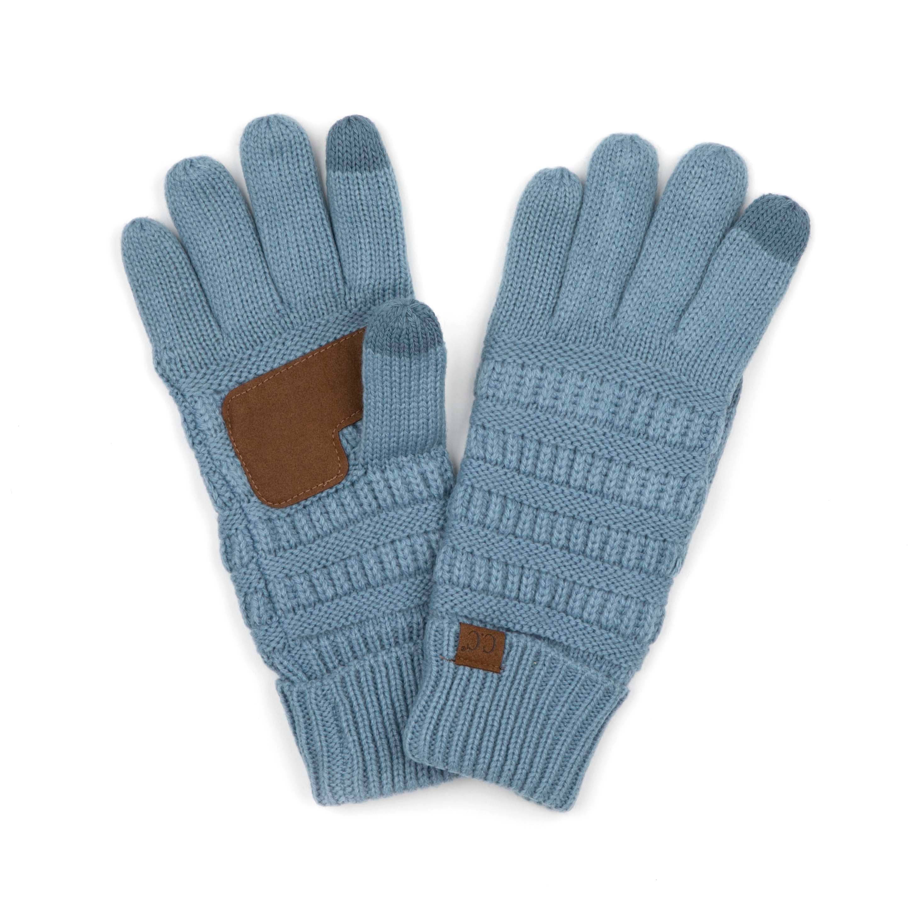 A pair of CC Fleece-Lined Touchscreen Gloves in various colors, showcasing their soft fleece lining and tech-touch compatible fingertips.