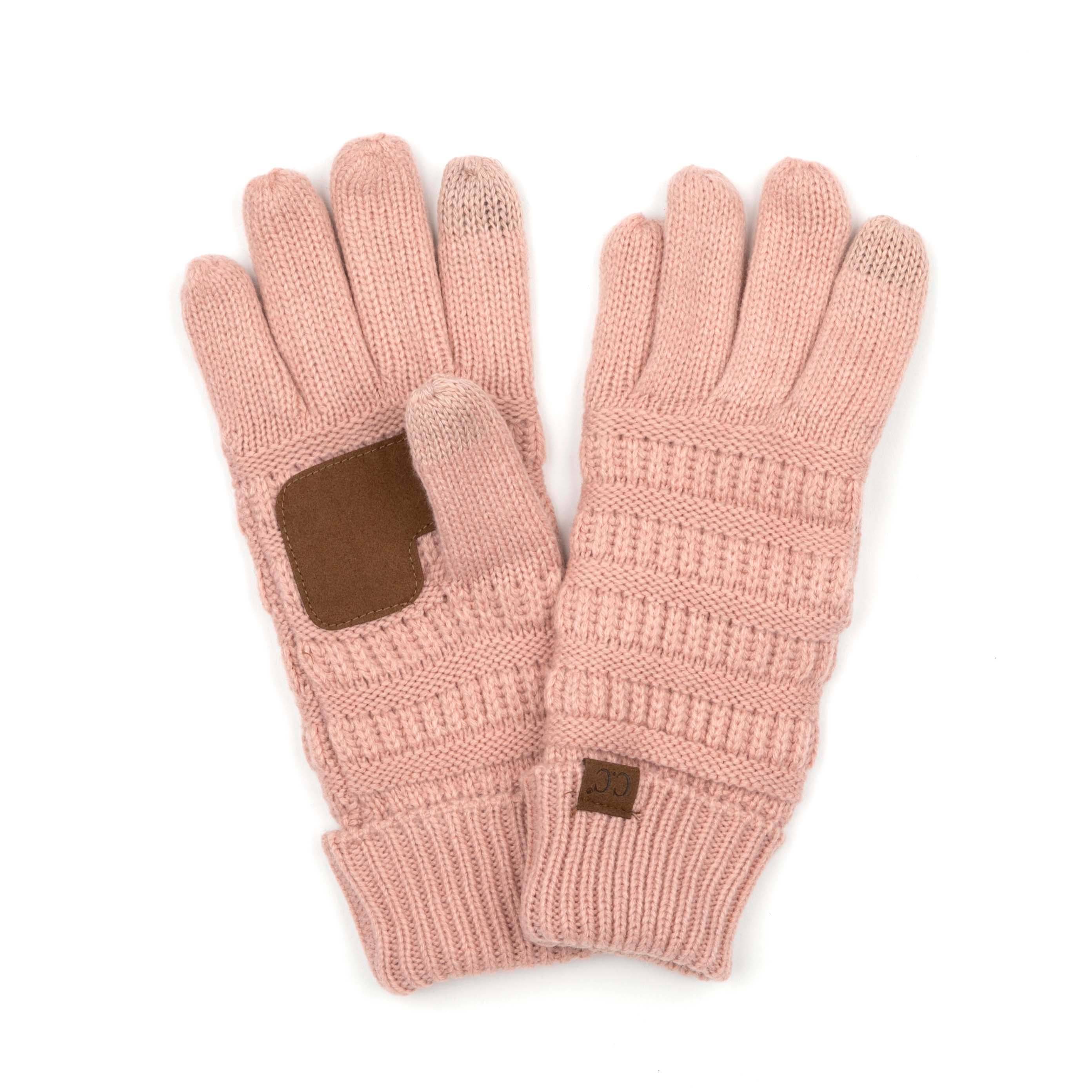 A pair of CC Fleece-Lined Touchscreen Gloves in various colors, showcasing their soft fleece lining and tech-touch compatible fingertips.