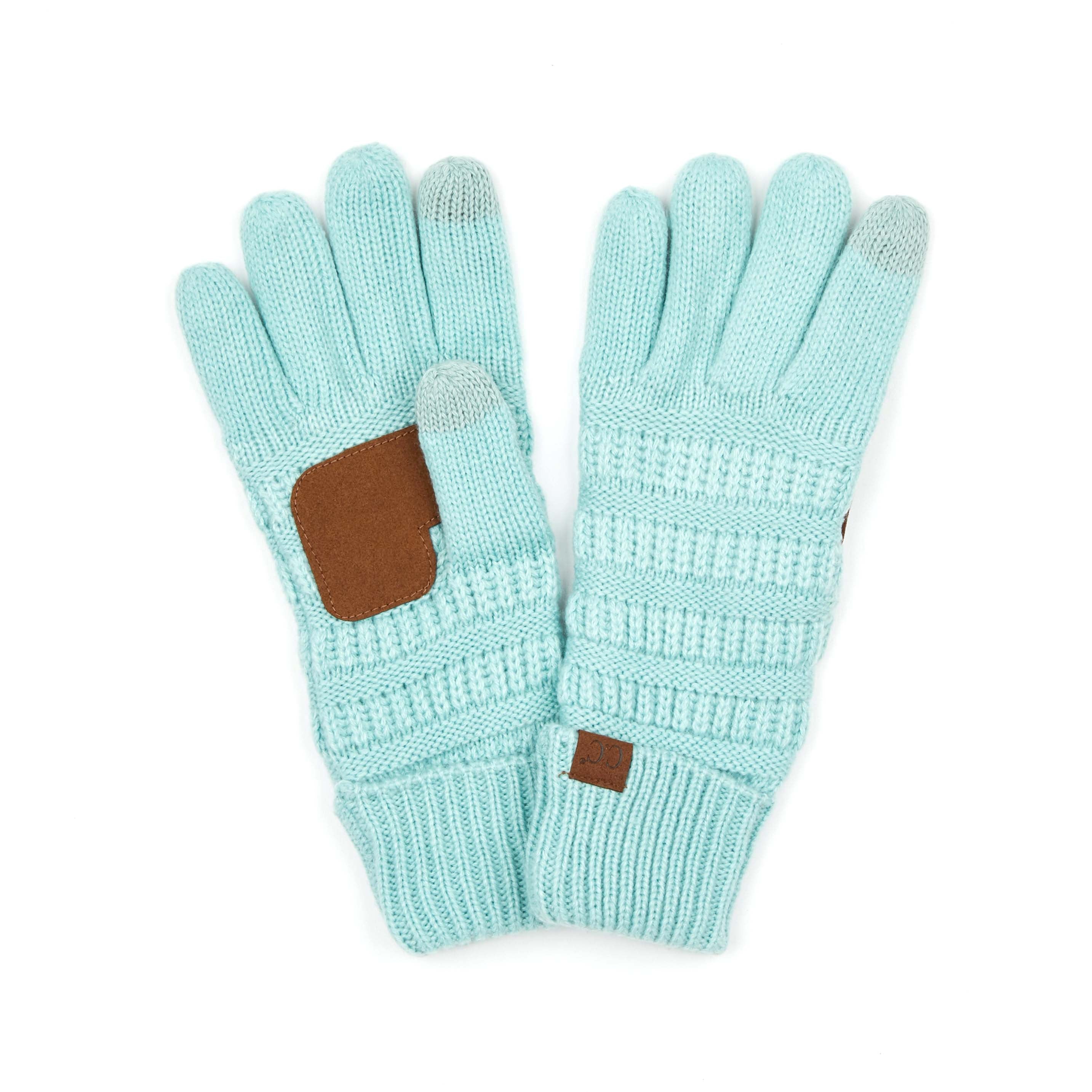 A pair of CC Fleece-Lined Touchscreen Gloves in various colors, showcasing their soft fleece lining and tech-touch compatible fingertips.