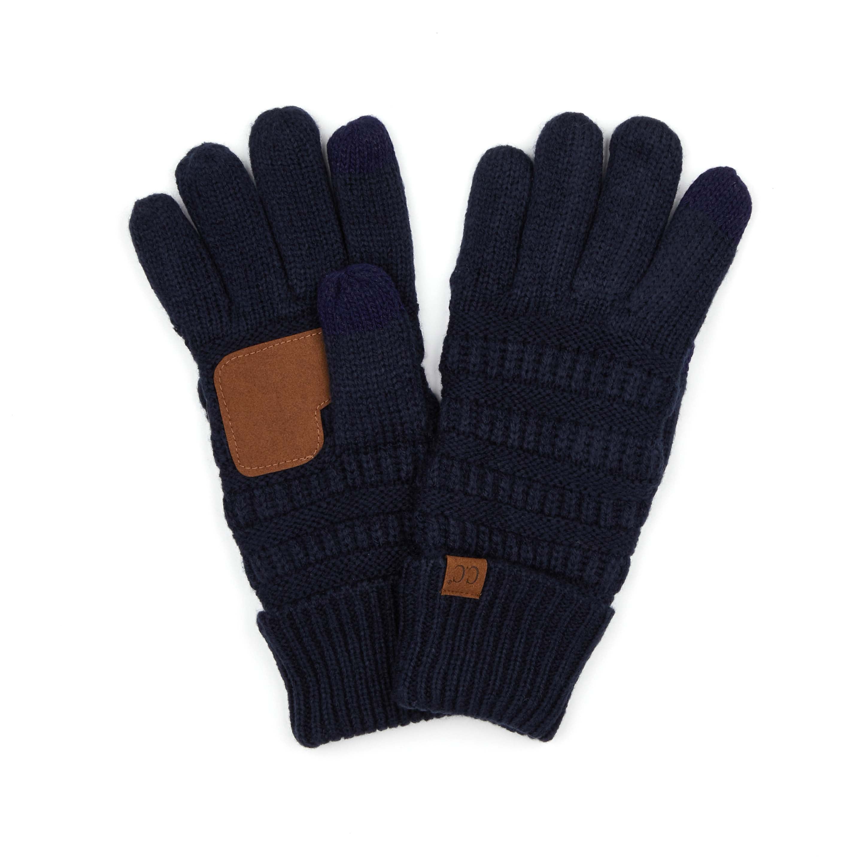 A pair of CC Fleece-Lined Touchscreen Gloves in various colors, showcasing their soft fleece lining and tech-touch compatible fingertips.