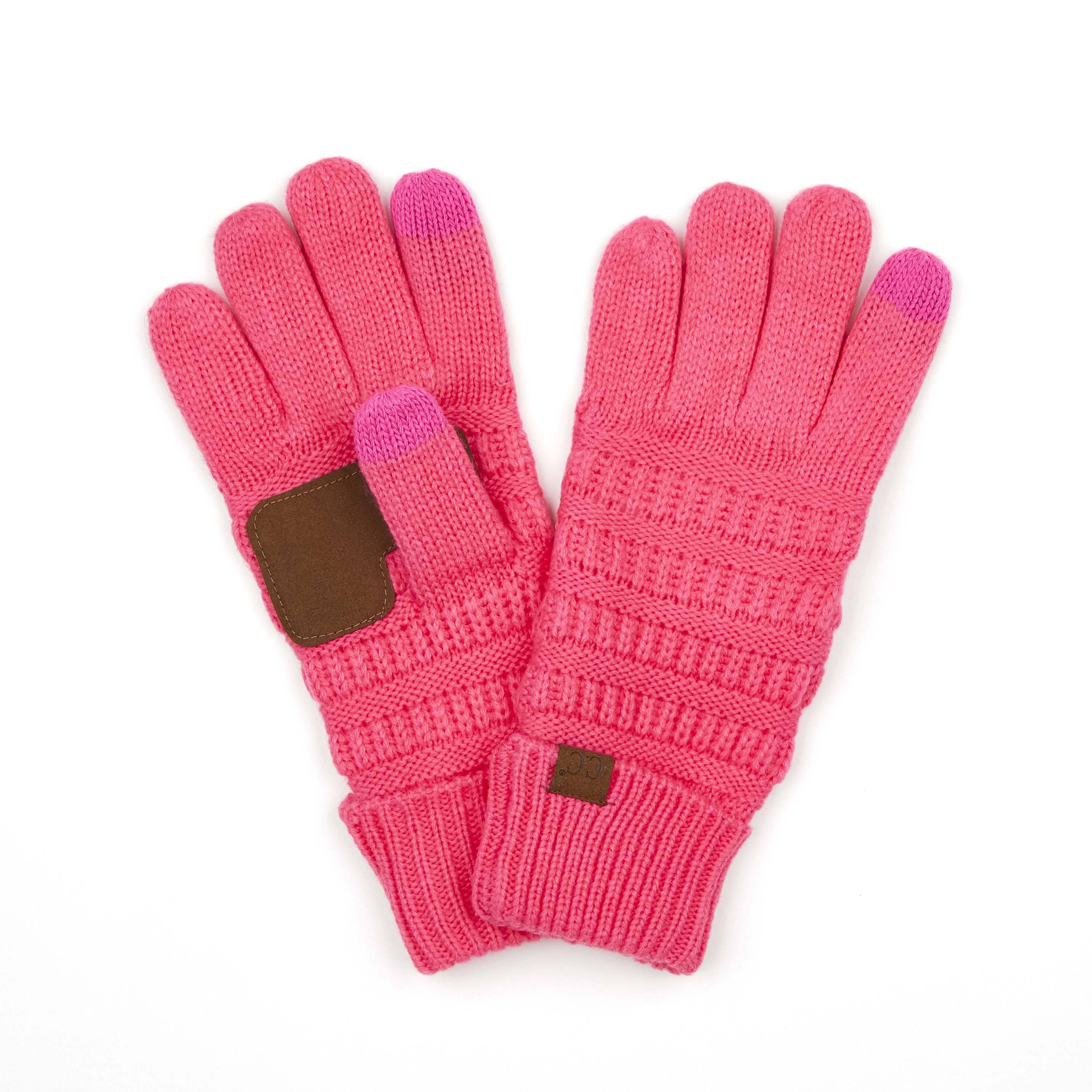 A pair of CC Fleece-Lined Touchscreen Gloves in various colors, showcasing their soft fleece lining and tech-touch compatible fingertips.