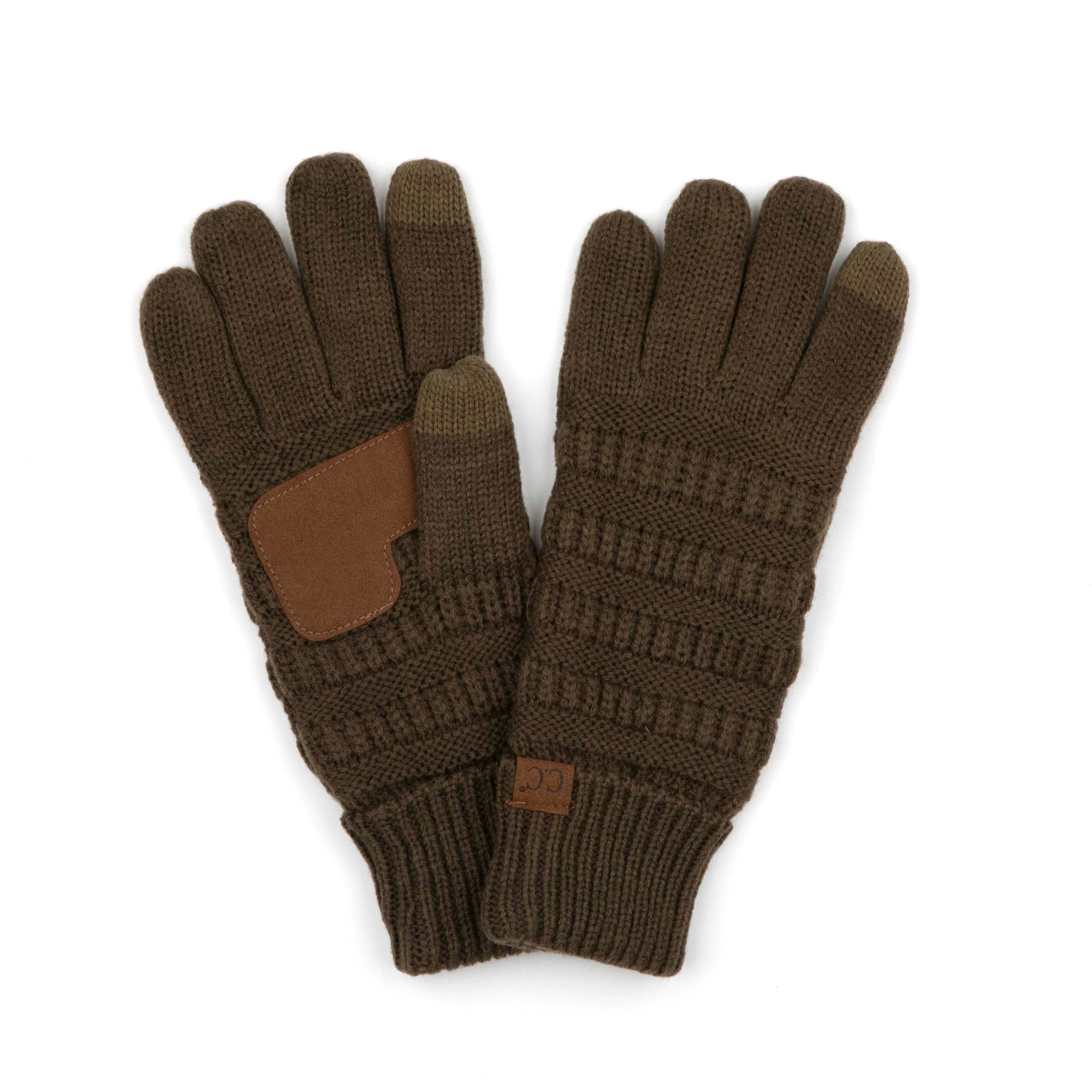 A pair of CC Fleece-Lined Touchscreen Gloves in various colors, showcasing their soft fleece lining and tech-touch compatible fingertips.