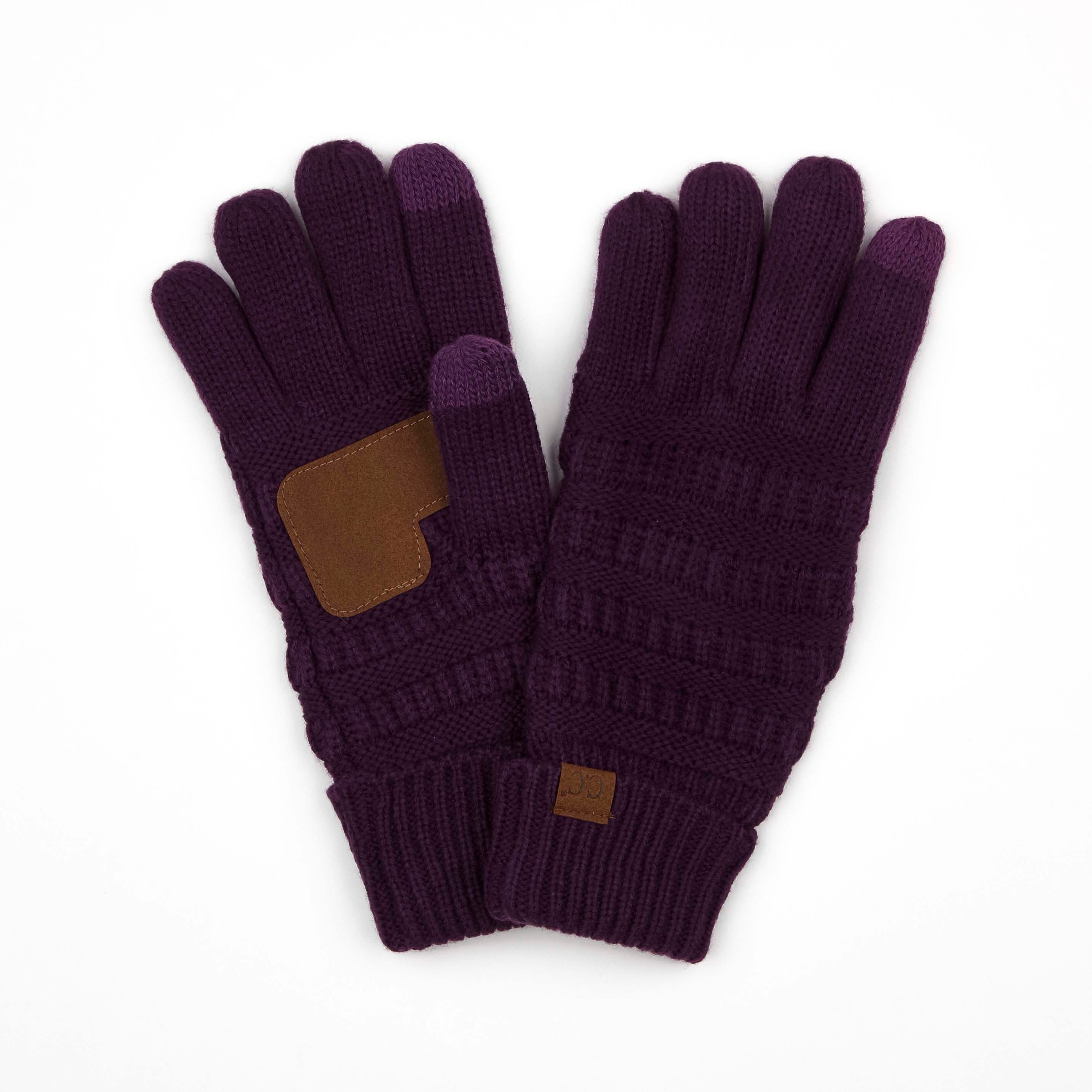 A pair of CC Fleece-Lined Touchscreen Gloves in various colors, showcasing their soft fleece lining and tech-touch compatible fingertips.