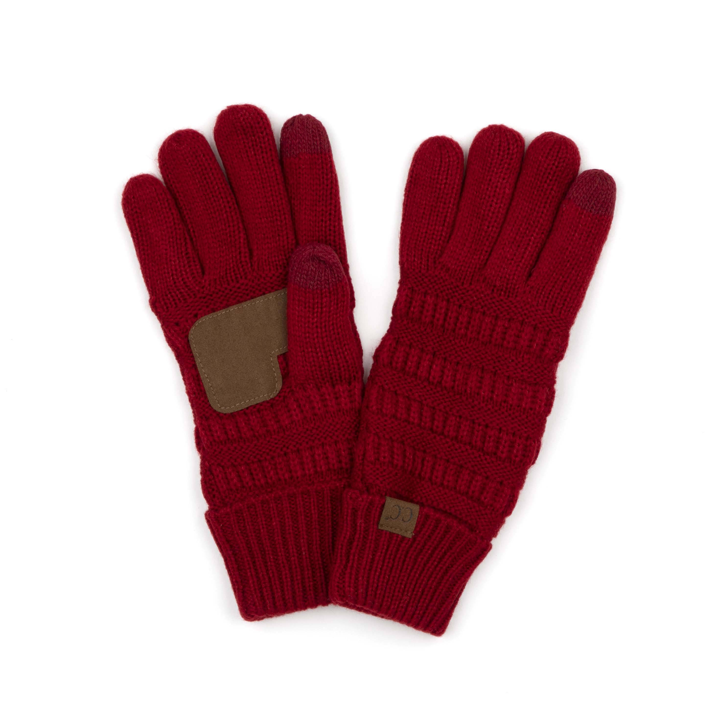 A pair of CC Fleece-Lined Touchscreen Gloves in various colors, showcasing their soft fleece lining and tech-touch compatible fingertips.