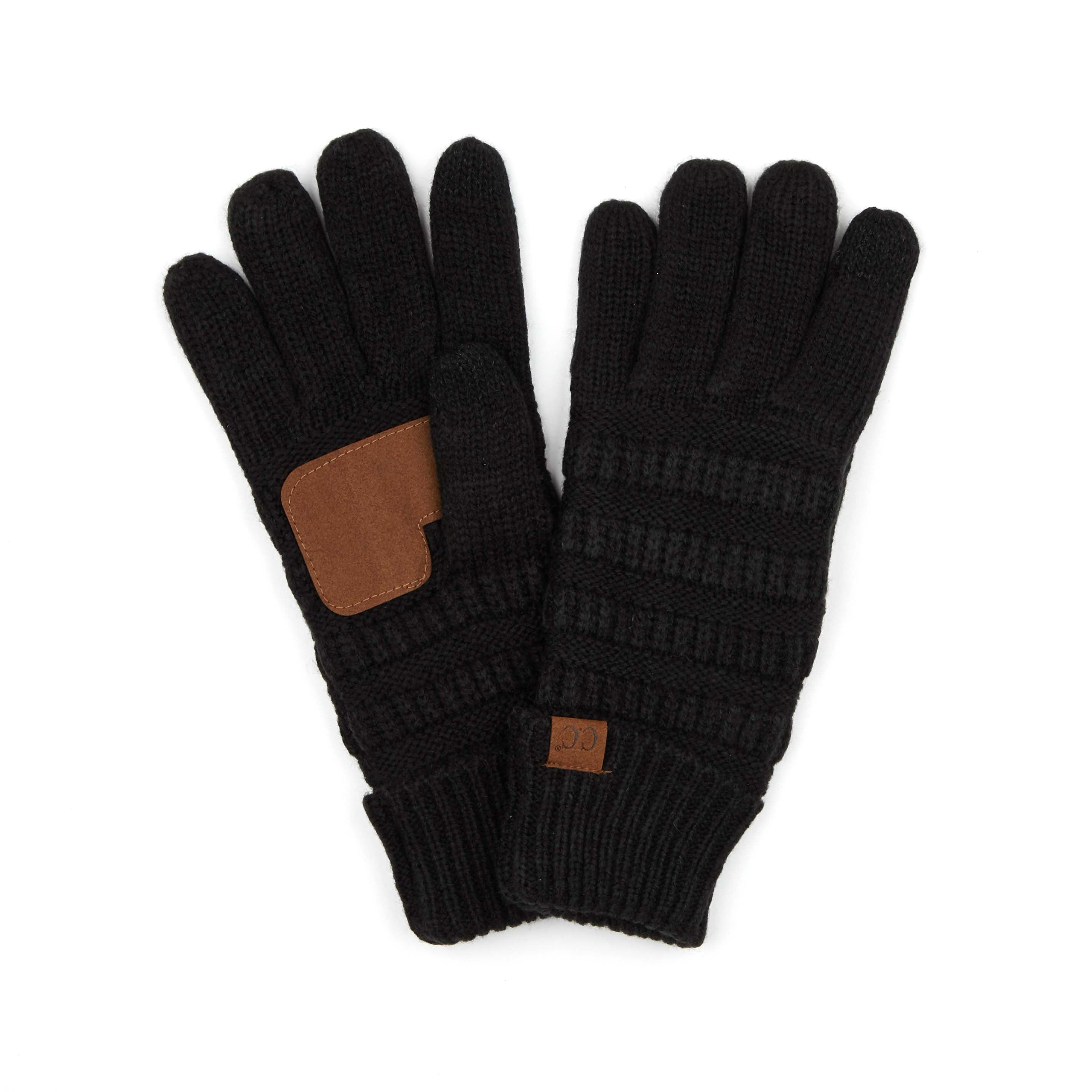 A pair of CC Fleece-Lined Touchscreen Gloves in various colors, showcasing their soft fleece lining and tech-touch compatible fingertips.