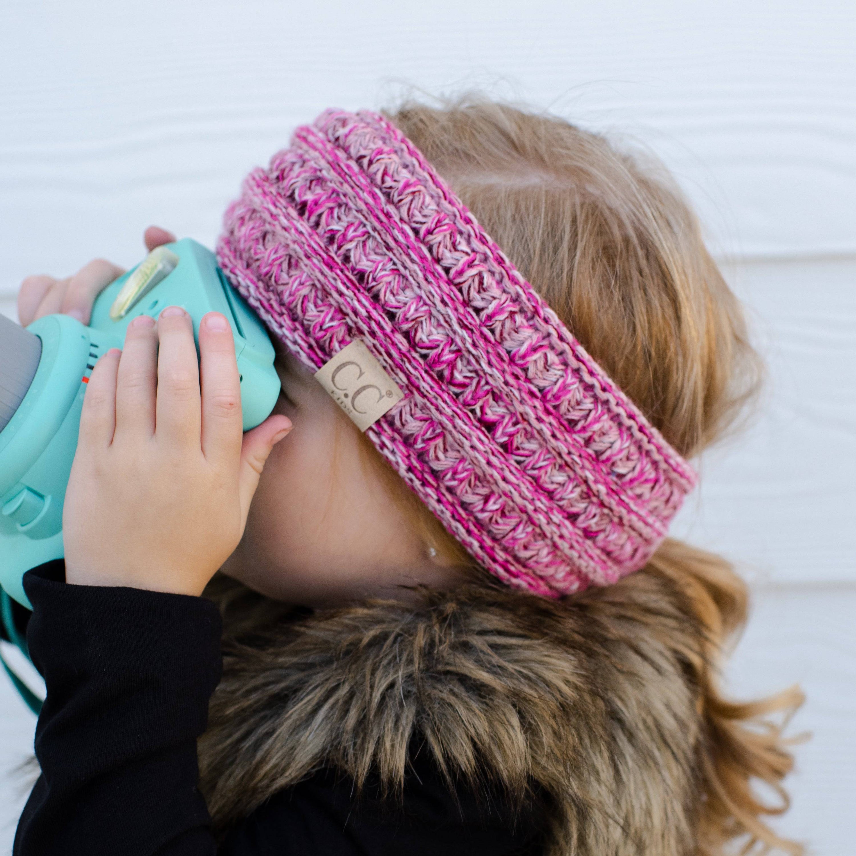 Colorful CC Kid Cozy Multi Pony Headband with fleece lining and ponytail access, designed for children aged 1T to 4T.