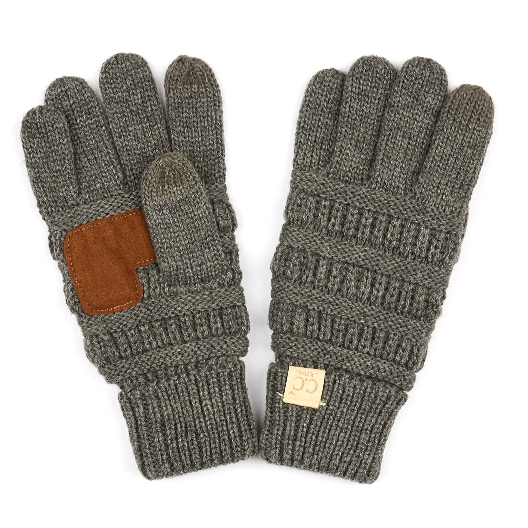 A pair of CC Kids Touchscreen Gloves in various colors, showcasing their soft texture and touchscreen fingertips.