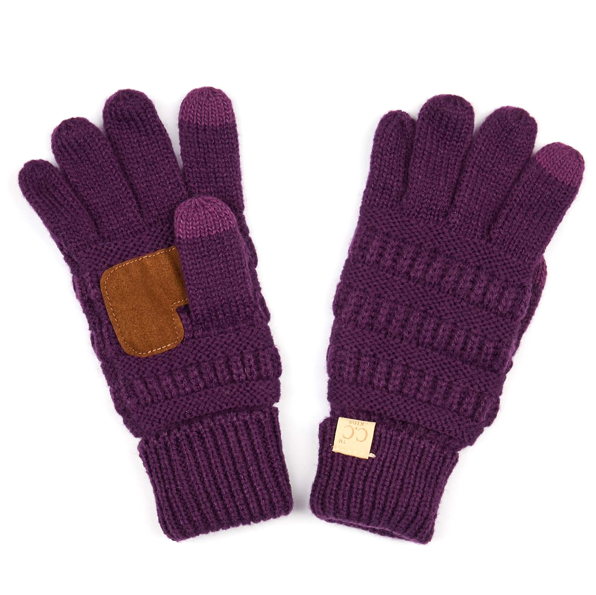 A pair of CC Kids Touchscreen Gloves in various colors, showcasing their soft texture and touchscreen fingertips.