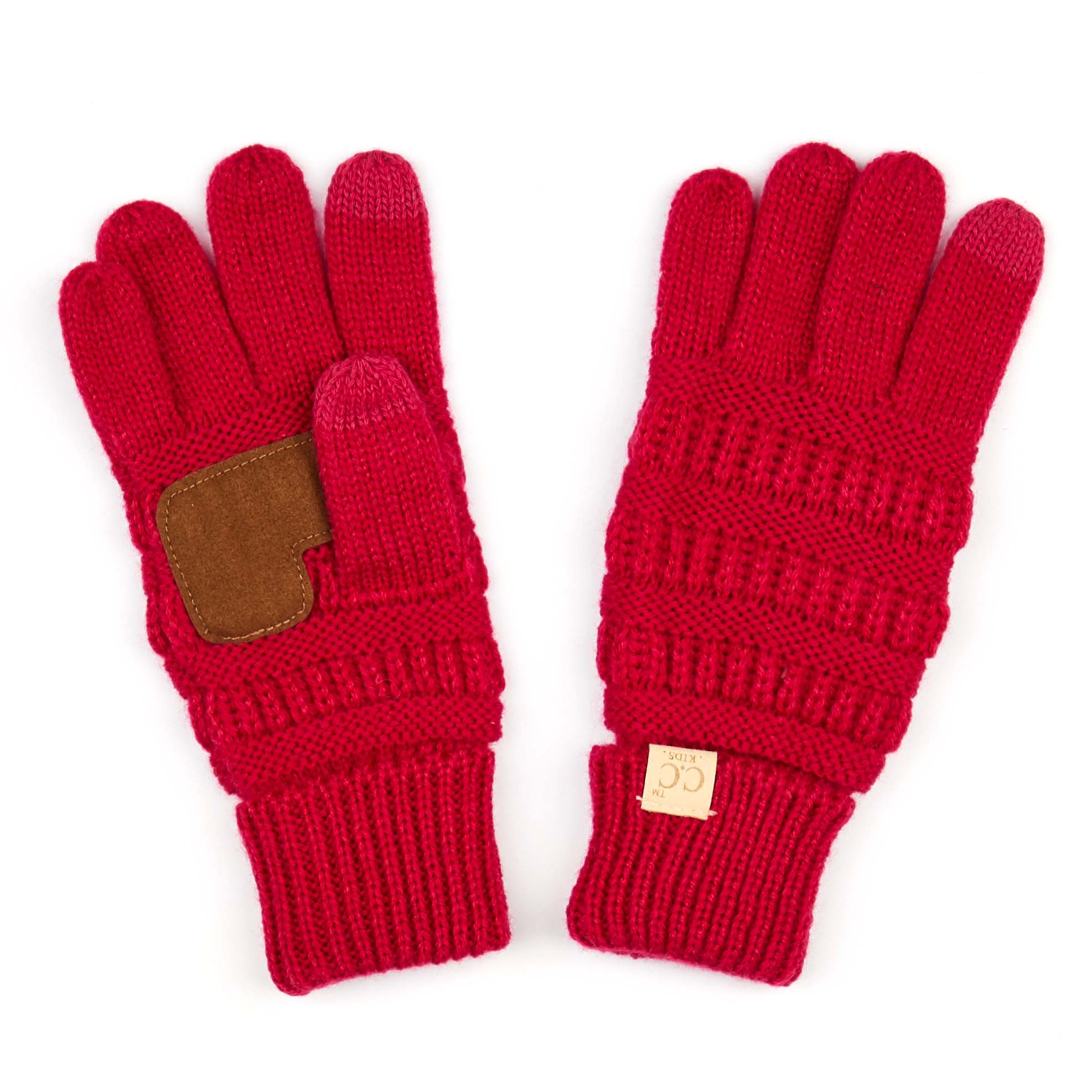 A pair of CC Kids Touchscreen Gloves in various colors, showcasing their soft texture and touchscreen fingertips.