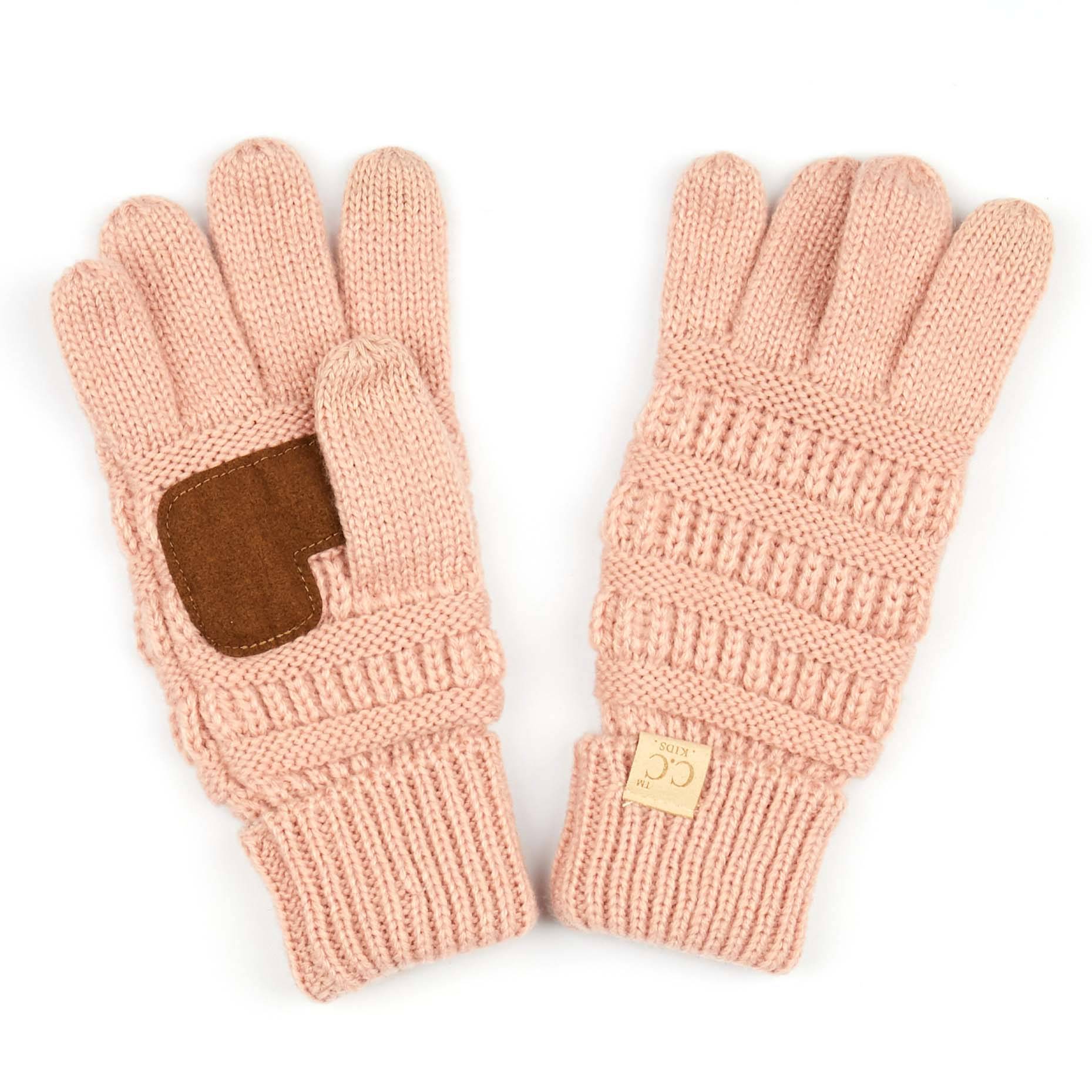 A pair of CC Kids Touchscreen Gloves in various colors, showcasing their soft texture and touchscreen fingertips.