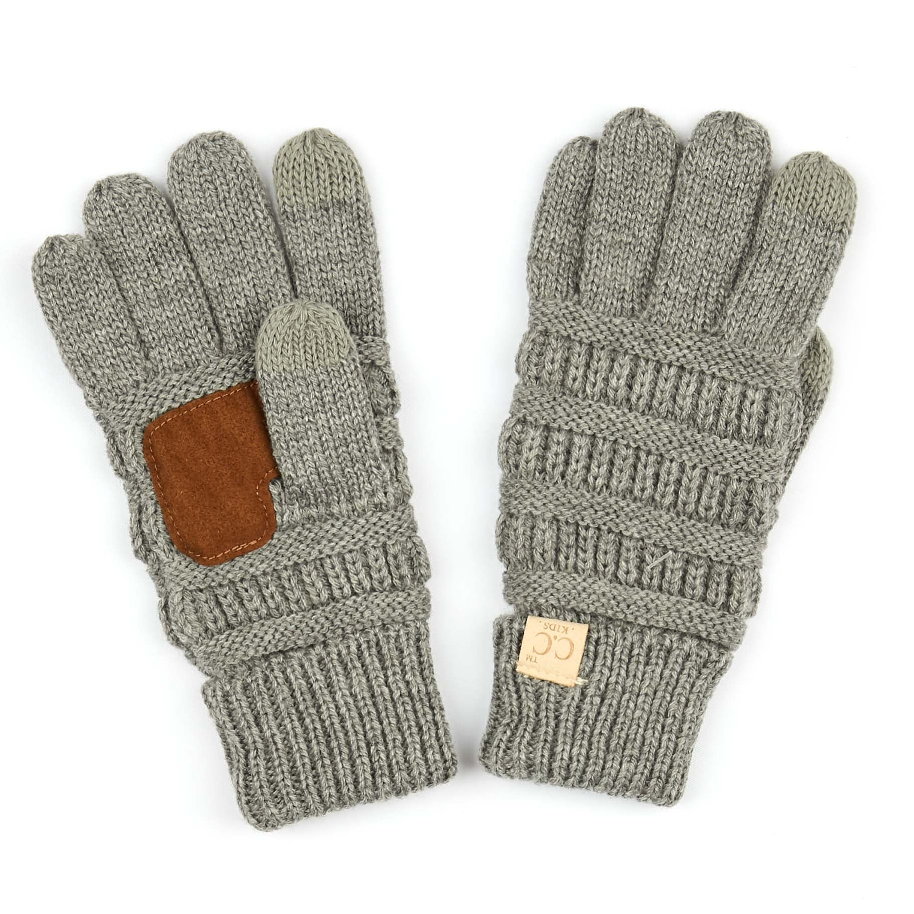 A pair of CC Kids Touchscreen Gloves in various colors, showcasing their soft texture and touchscreen fingertips.