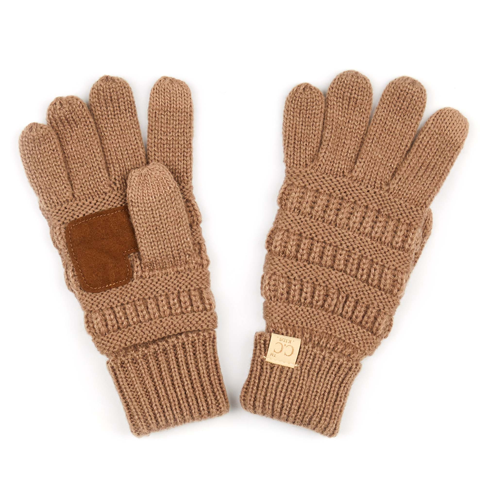 A pair of CC Kids Touchscreen Gloves in various colors, showcasing their soft texture and touchscreen fingertips.