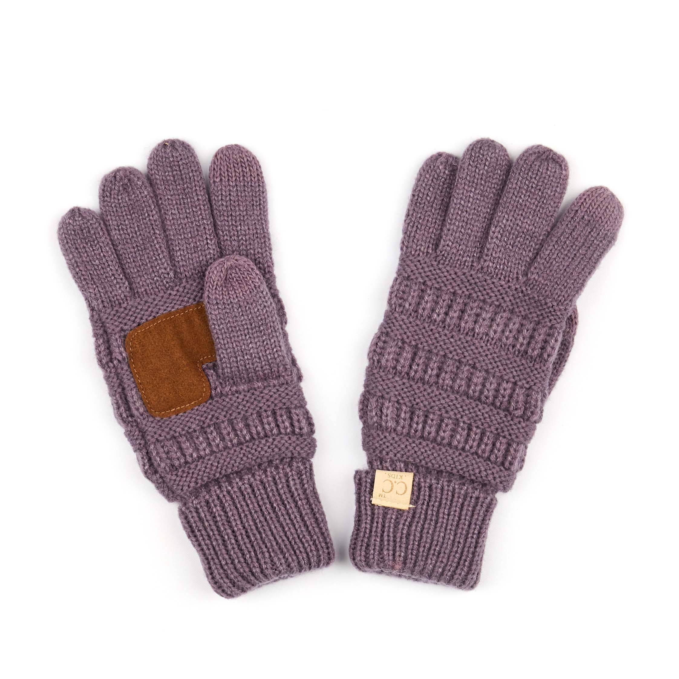 A pair of CC Kids Touchscreen Gloves in various colors, showcasing their soft texture and touchscreen fingertips.