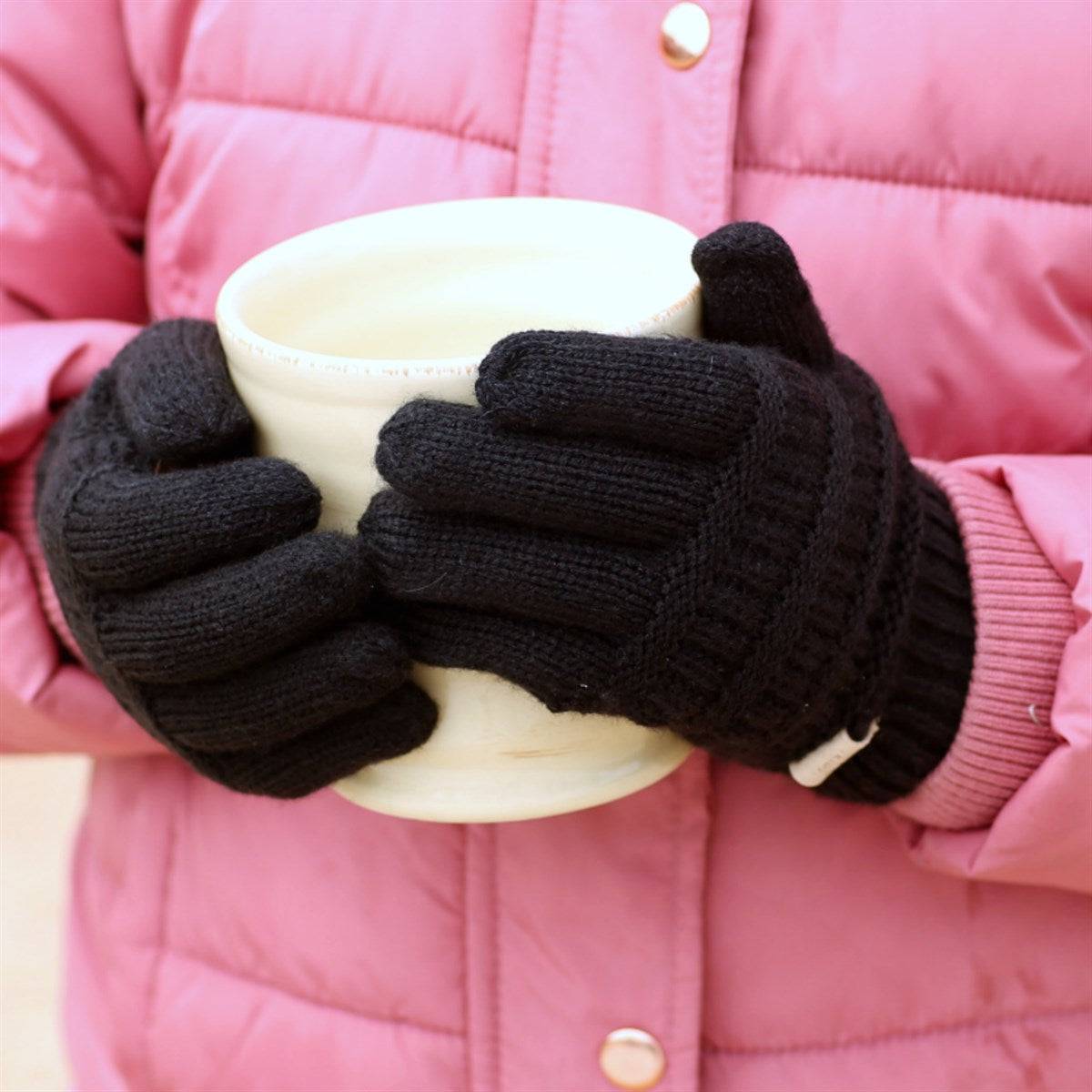 A pair of CC Kids Touchscreen Gloves in various colors, showcasing their soft texture and touchscreen fingertips.